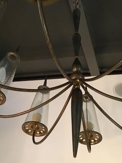 Couple Chandlers Brass Glass 8 lights, Italy, attributed to Stilnovo circa 1948