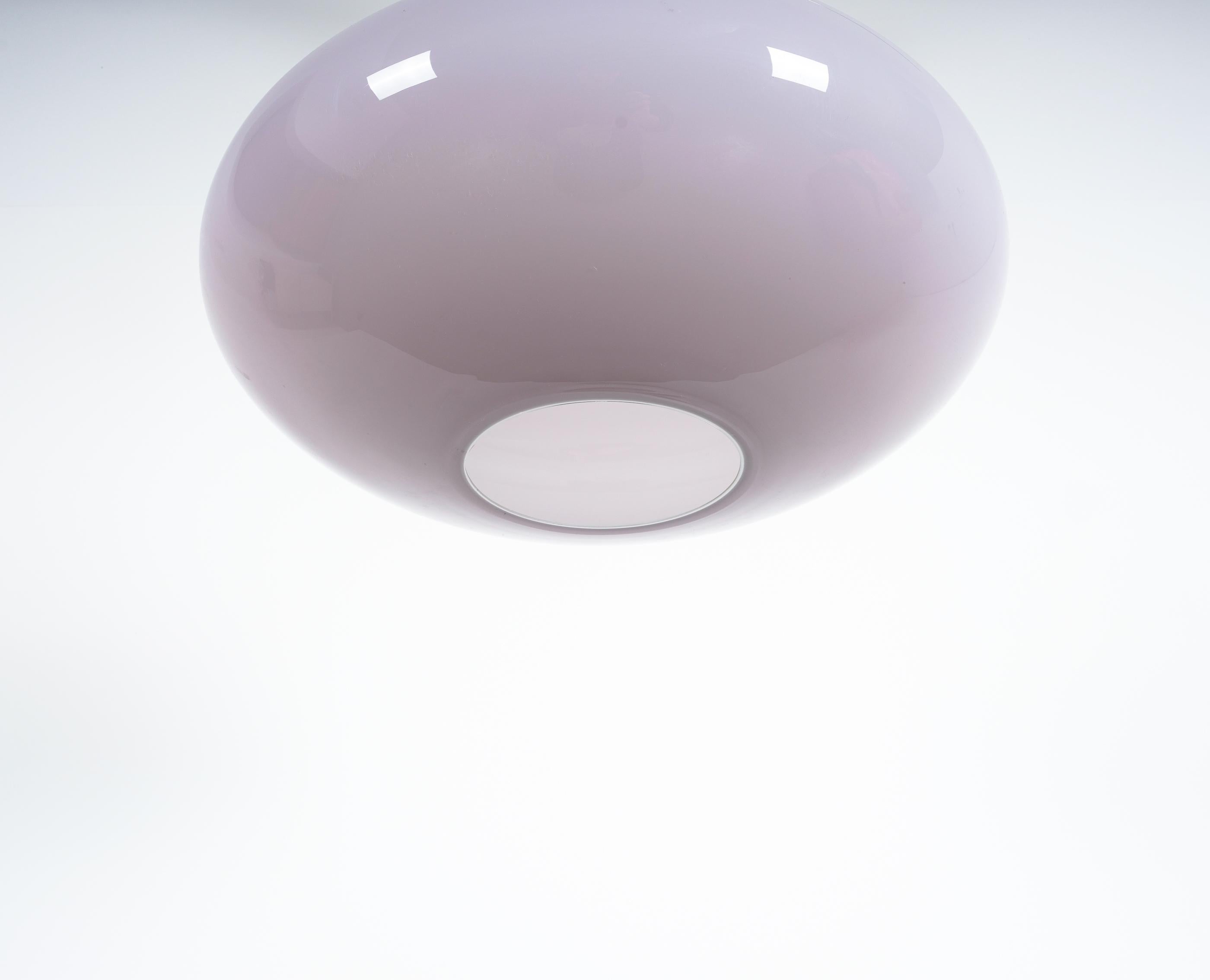 Lacquered Stilnovo Color Glass Pendant Lamp Color Berry or Mauve, Midcentury, Italy For Sale