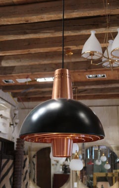 Stilnovo, Copper and Lacquered Metal Midcentury Italian Ceiling Lamp, 1950