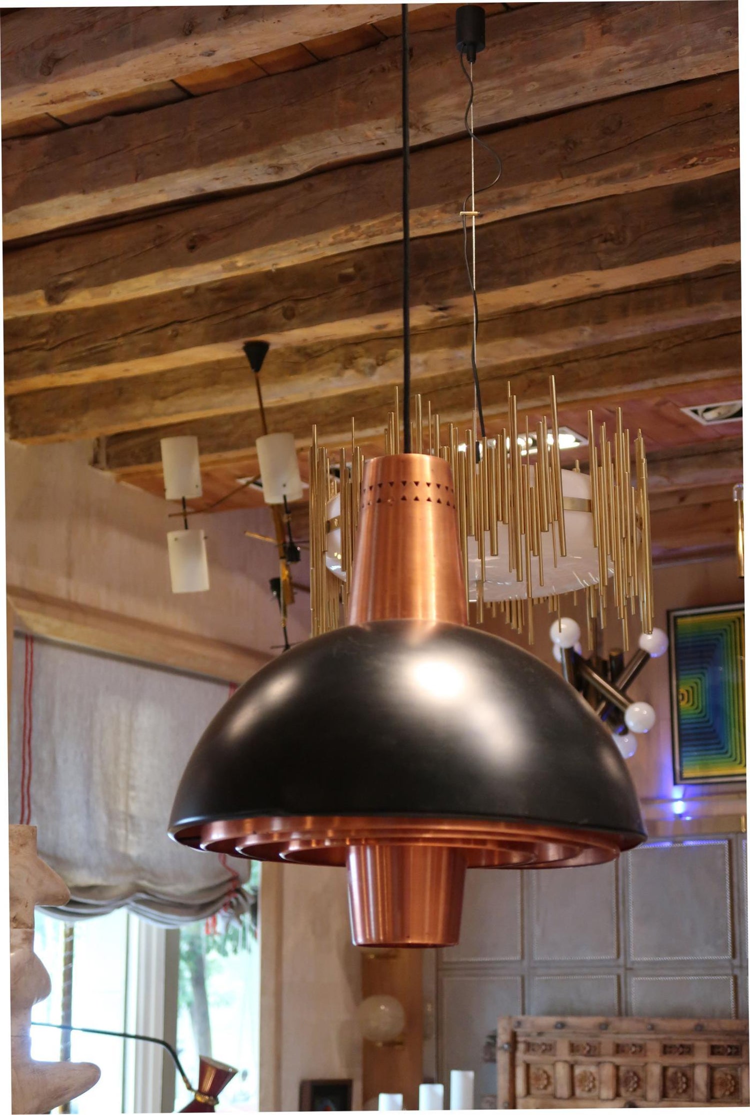 Stilnovo Copper And Lacquered Metal Midcentury Italian Ceiling Lamp 1950