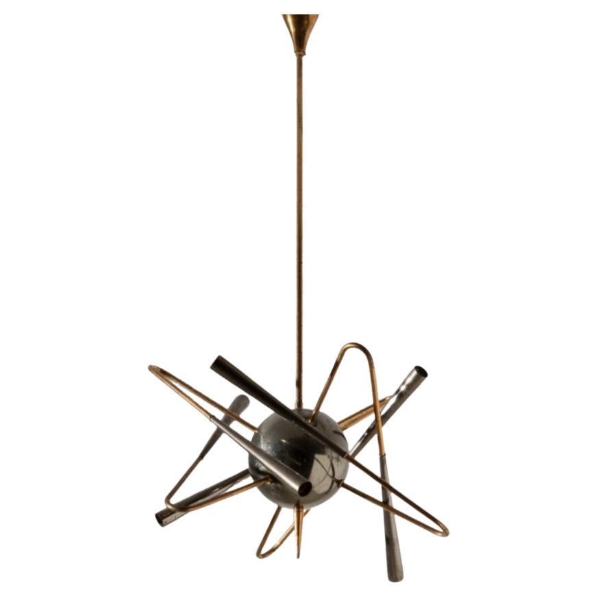 Stilnovo "Cosmo" Chandelier Metal Crome Brass, 1950, Italy  For Sale