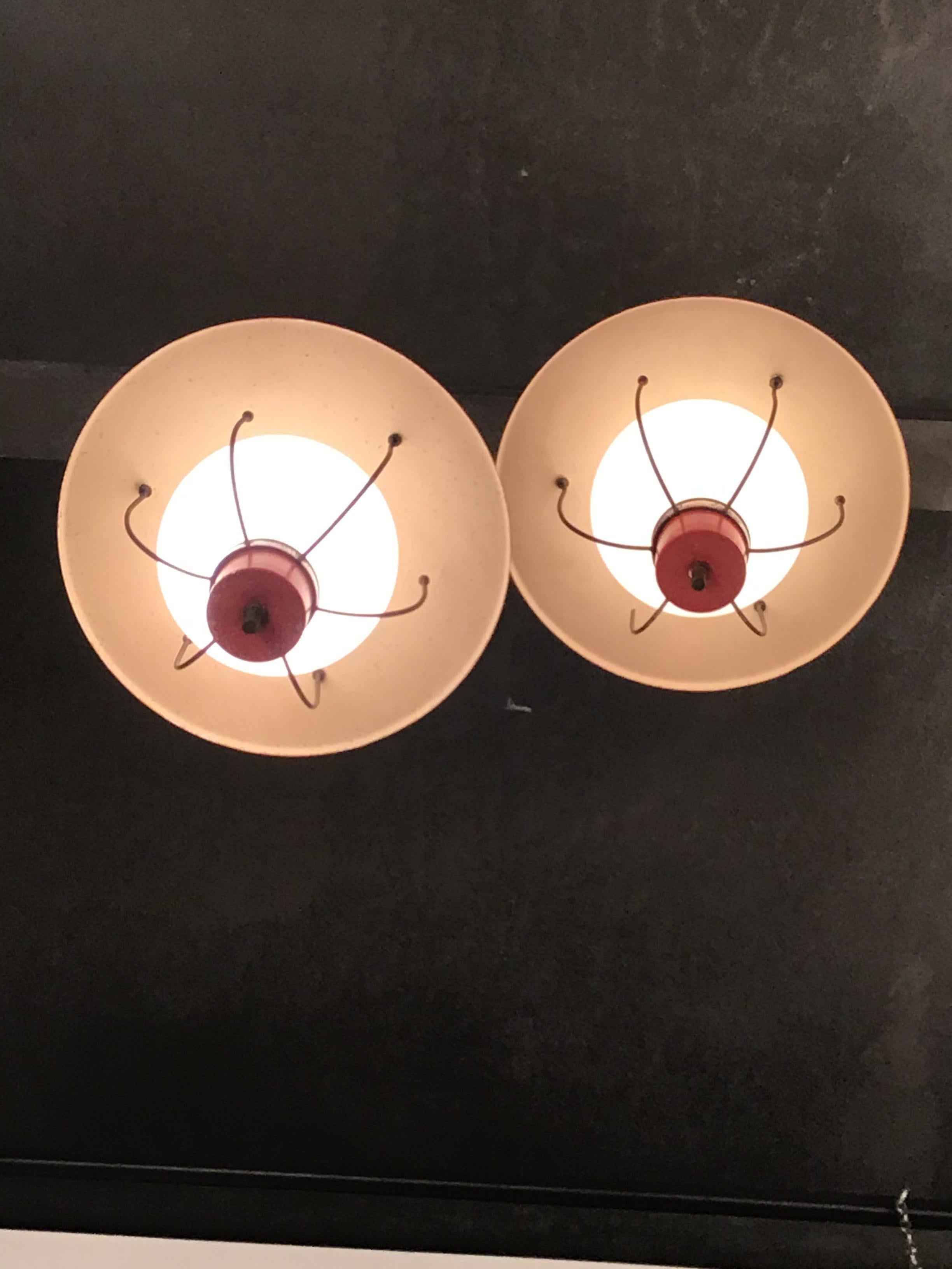Stilnovo Couple Chandeliers Glass Metal Brass, 1950, Italy In Good Condition For Sale In Milano, IT
