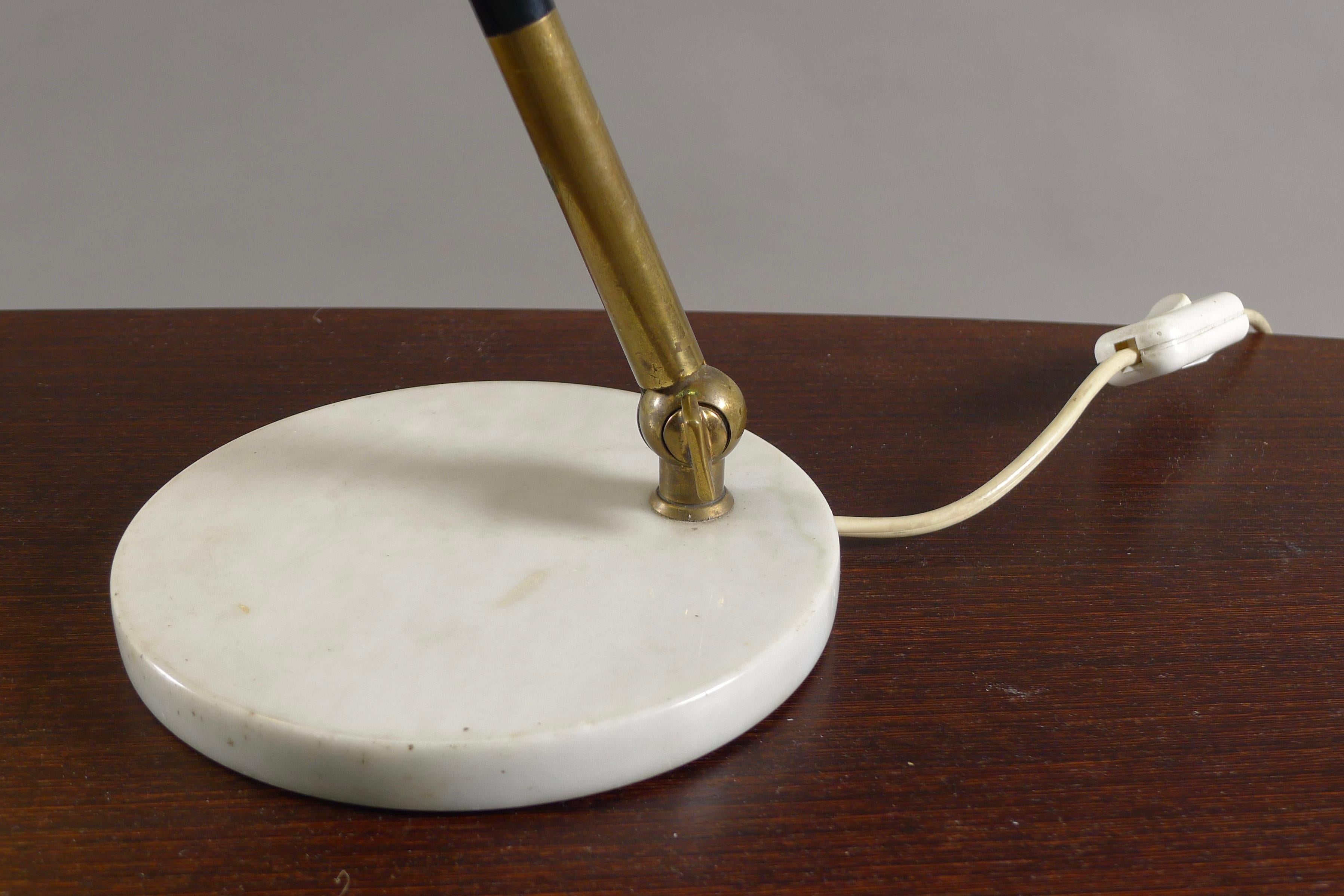 Italian Stilnovo D491, Italy, 1950's Desk Lamp, Marble and Brass, with Label 