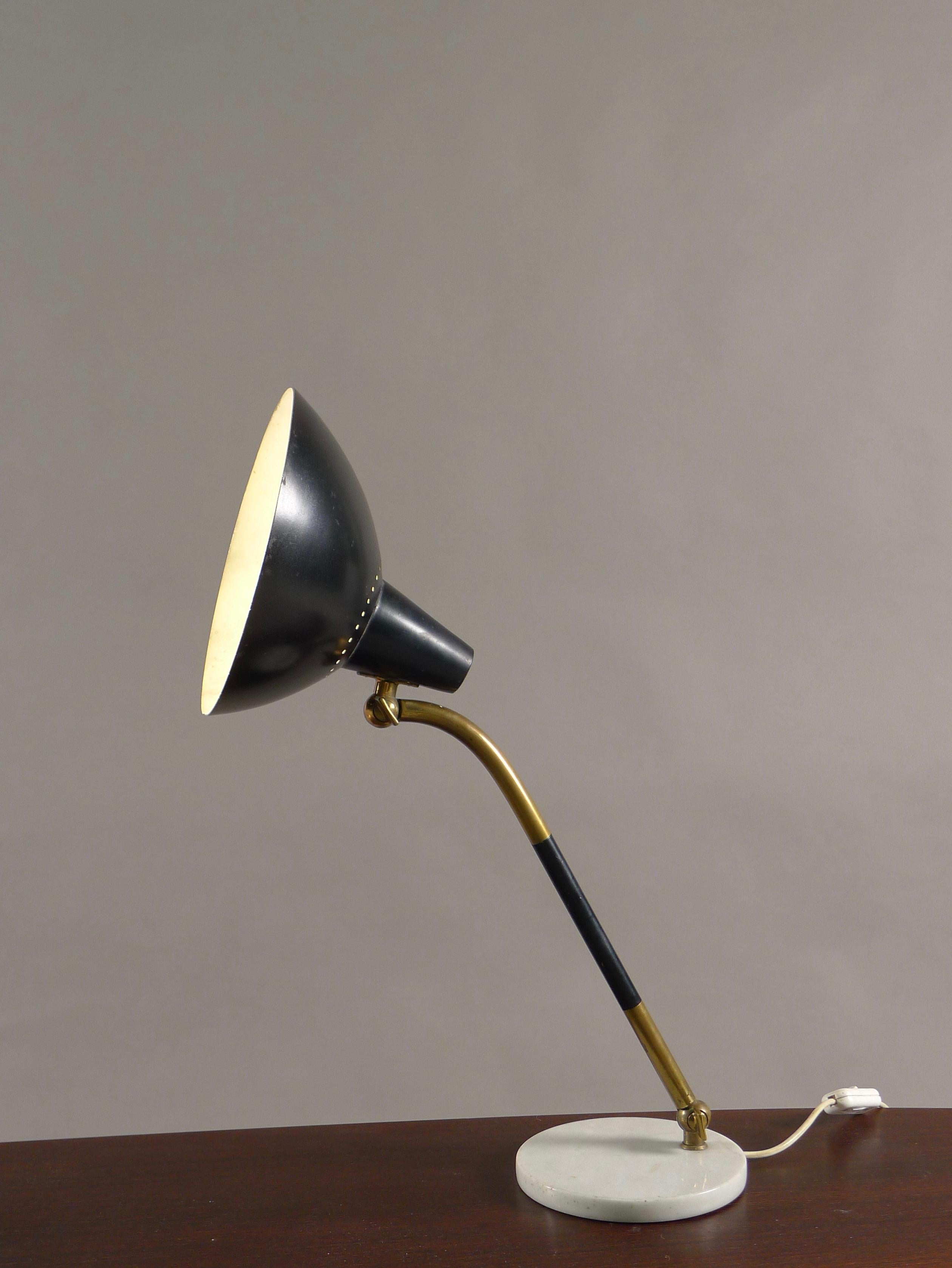 Mid-20th Century Stilnovo D491, Italy, 1950's Desk Lamp, Marble and Brass, with Label 