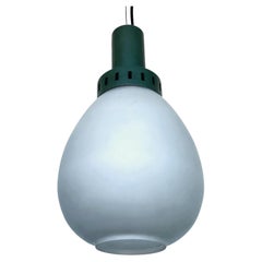 Stilnovo designer pendant light in opaline glass and metal dating from the 1950s