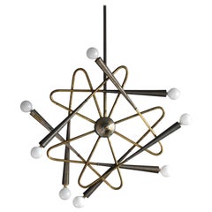 Stilnovo, Eight-Armed Modernist Chandelier or Ceiling Lamp, Brass, Italy, 1950s