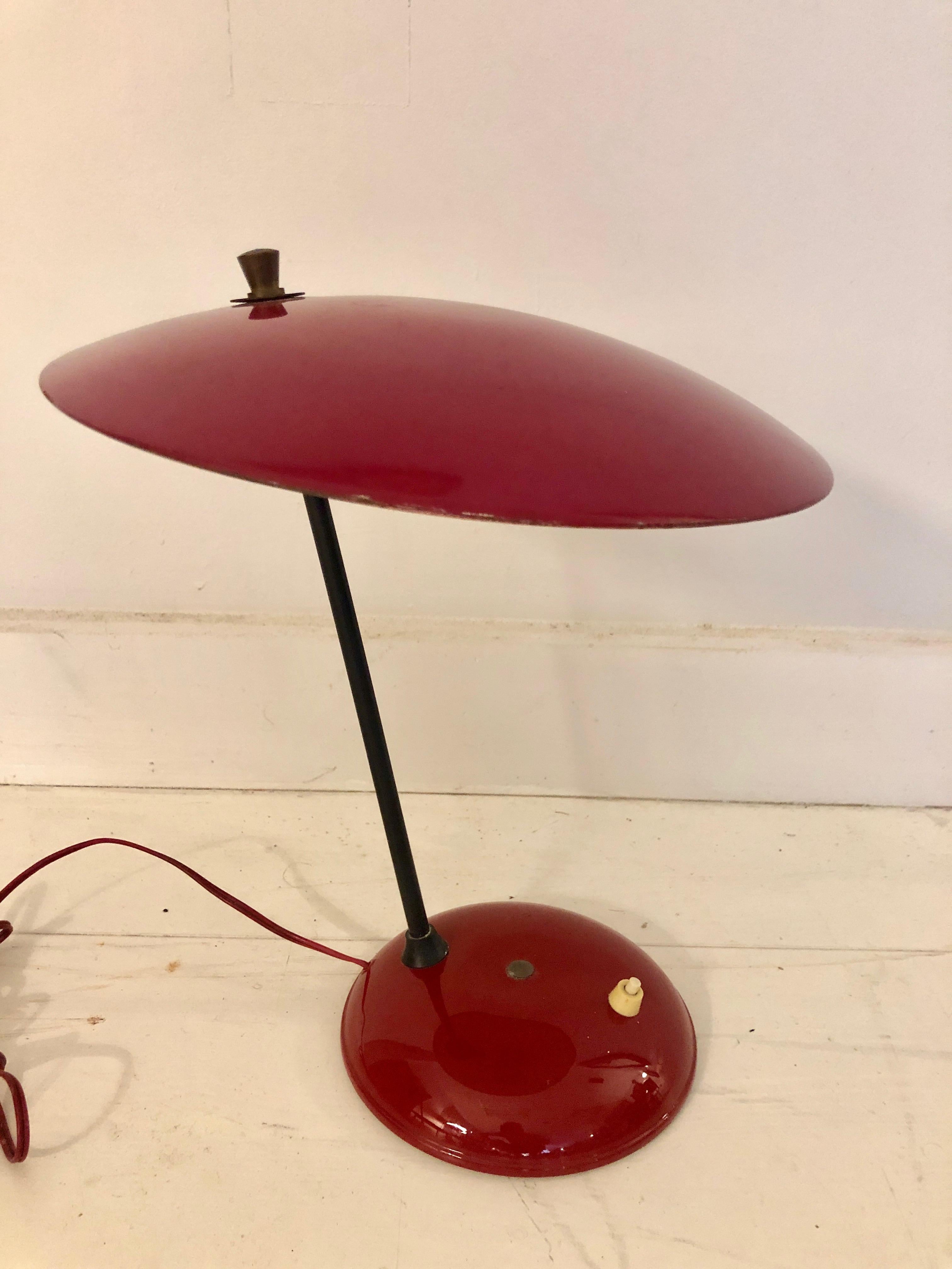 Italian Stilnovo Enamel Metal and Brass Table Lamp For Sale