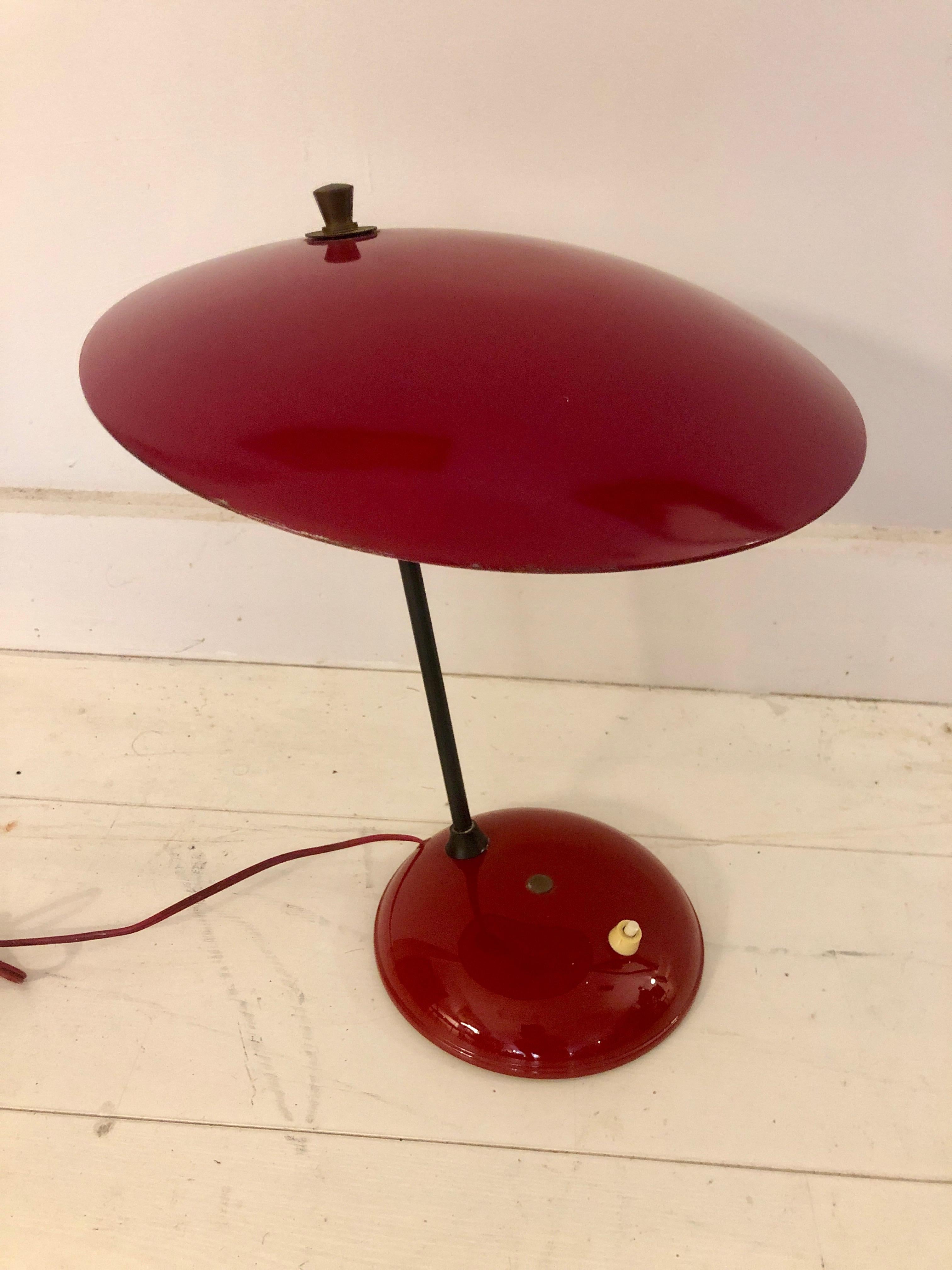 Lacquered Stilnovo Enamel Metal and Brass Table Lamp For Sale