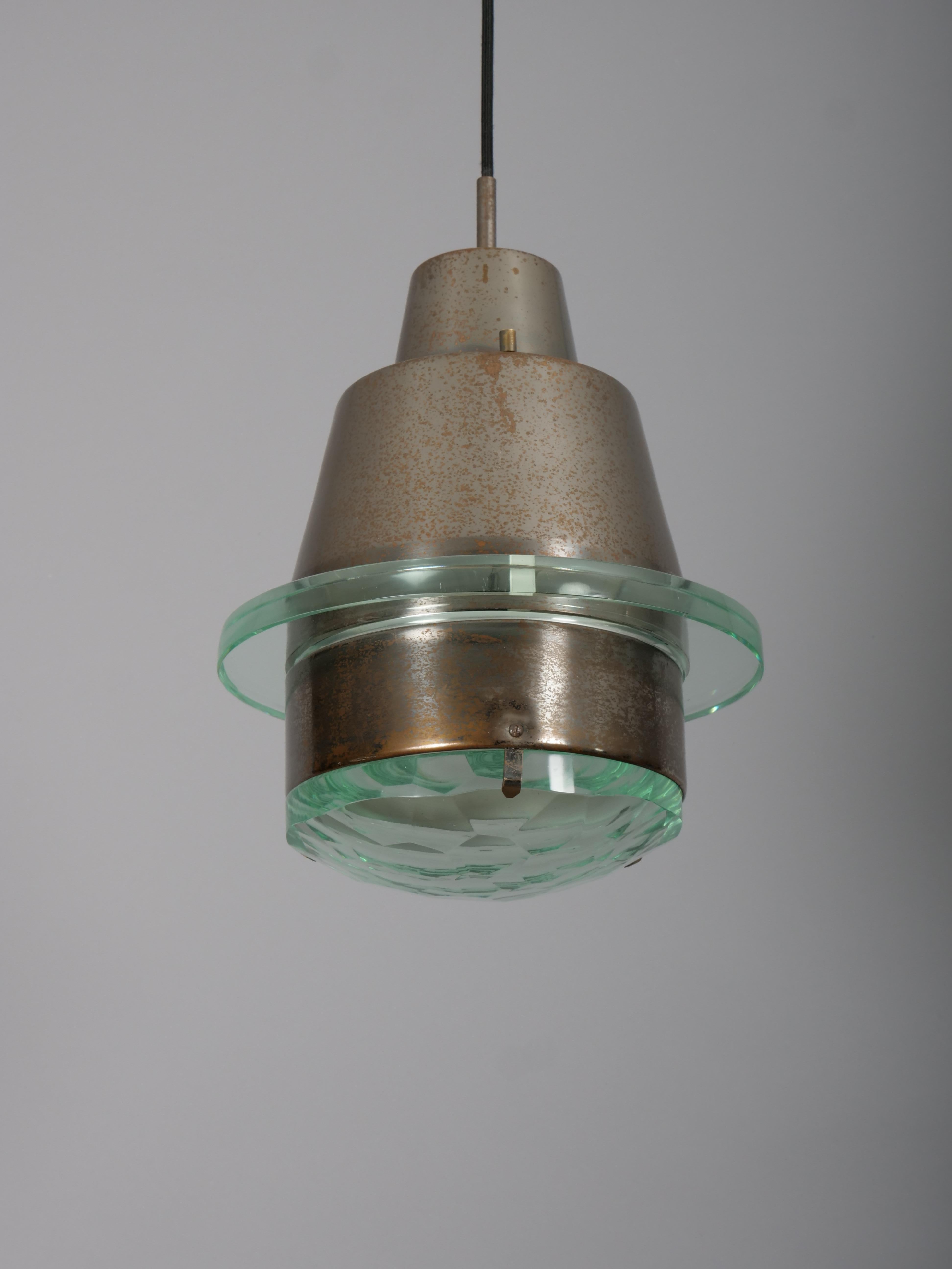 italien Suspension en verre à facettes Stilnovo en vente