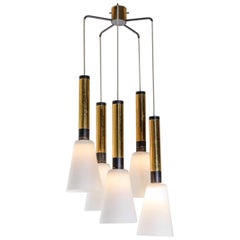 Pendant Lamp with Five Elements in Opaline Glass by Stilnovo 1960s Italy