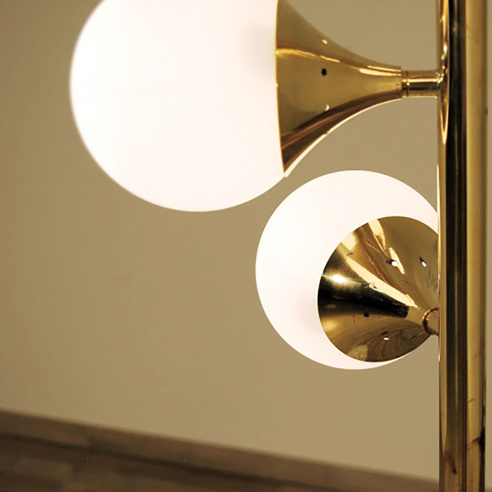 Stilnovo Floor Lamp 6 Lights Marbre Iron Brass Opaline Glass Italian Floor Lamp For Sale 5