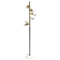 Stilnovo Floor Lamp 6 Lights Marbre Iron Brass Opaline Glass Italian Floor Lamp