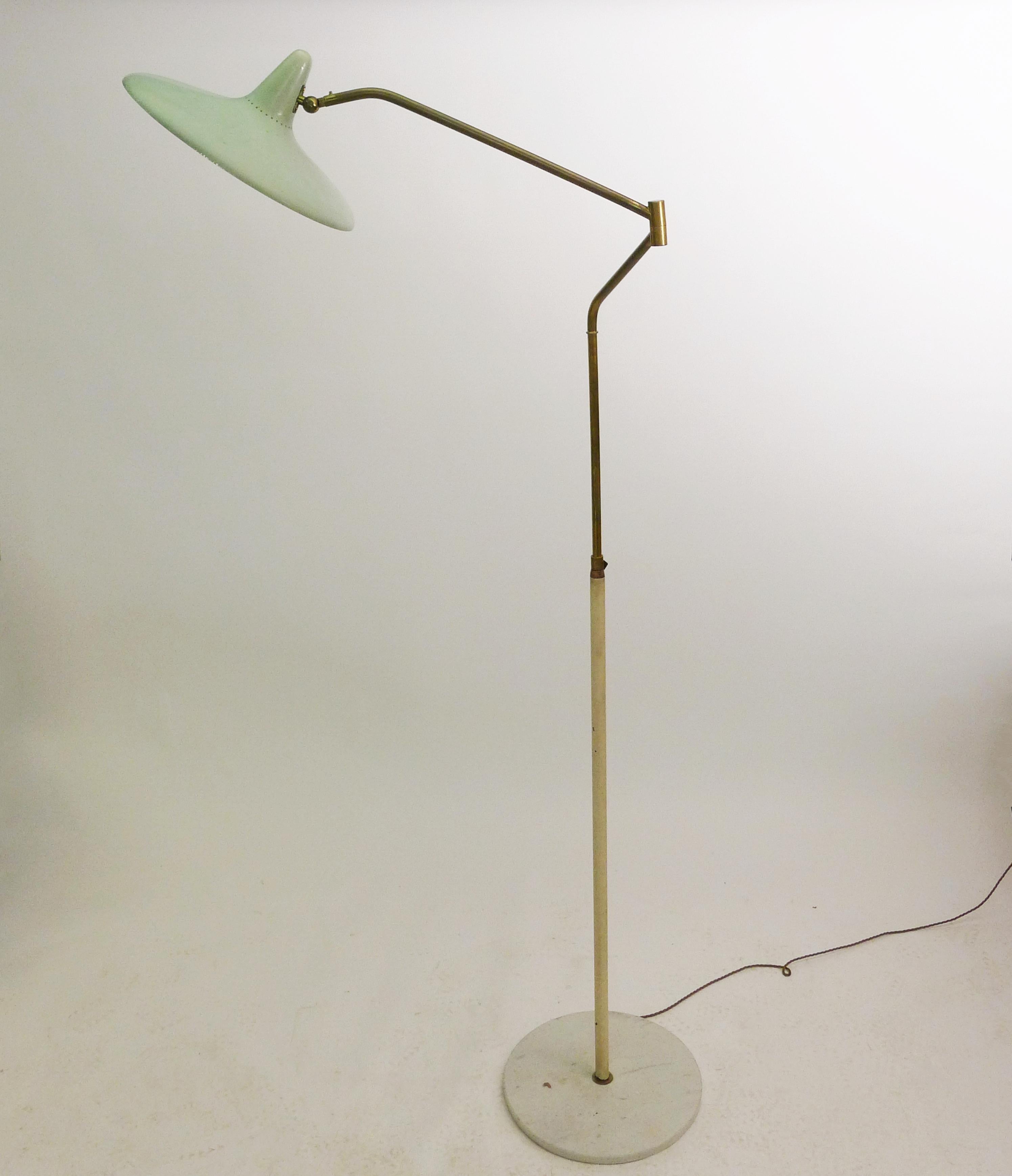 Lampada da terra di Stilnovo, colonna regolabile in ottone su base in marmo, firmata, anni '50 in vendita 4