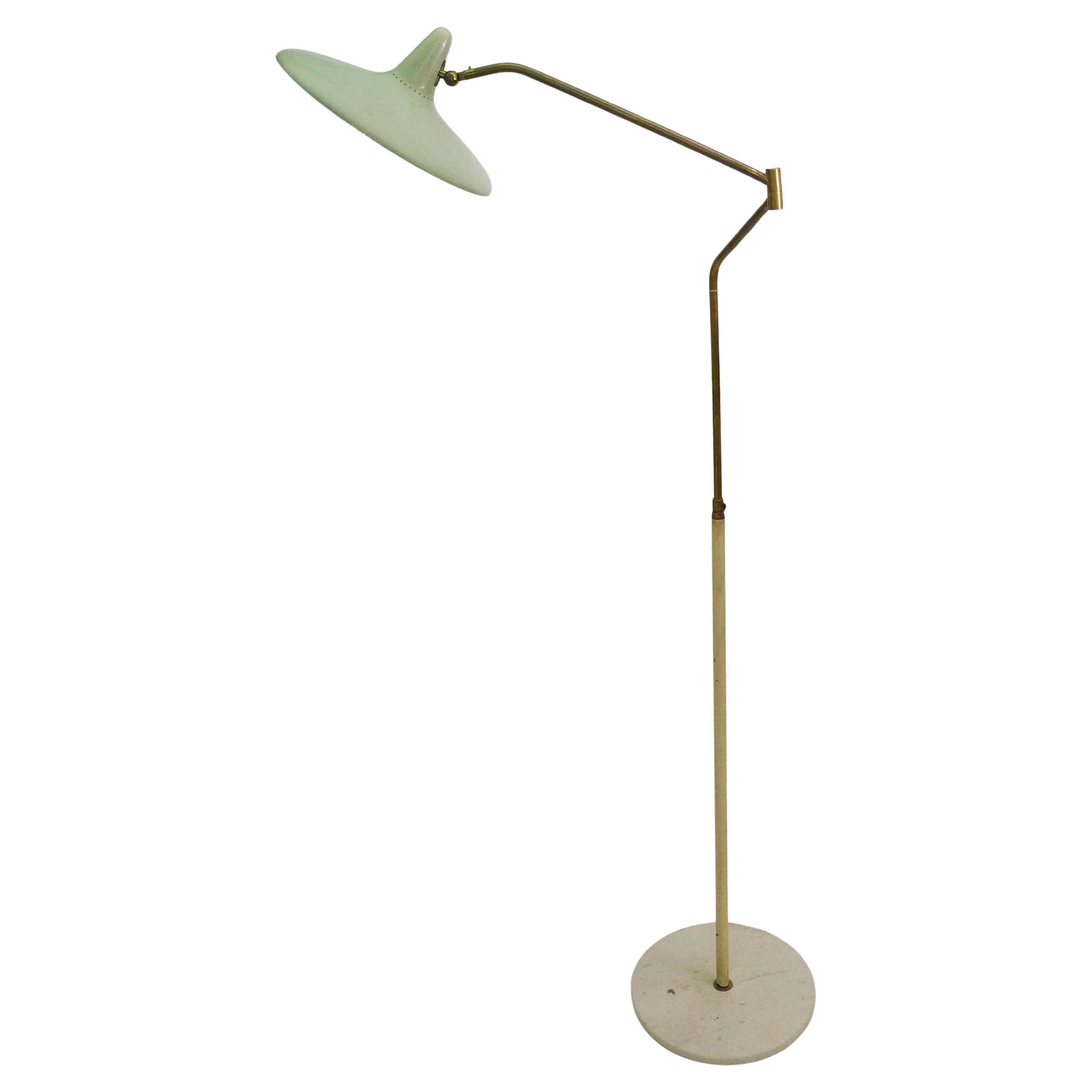 Lampada da terra di Stilnovo, colonna regolabile in ottone su base in marmo, firmata, anni '50 in vendita