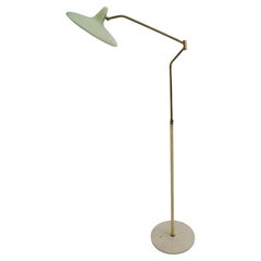 Lampada da terra di Stilnovo, colonna regolabile in ottone su base in marmo, firmata, anni '50