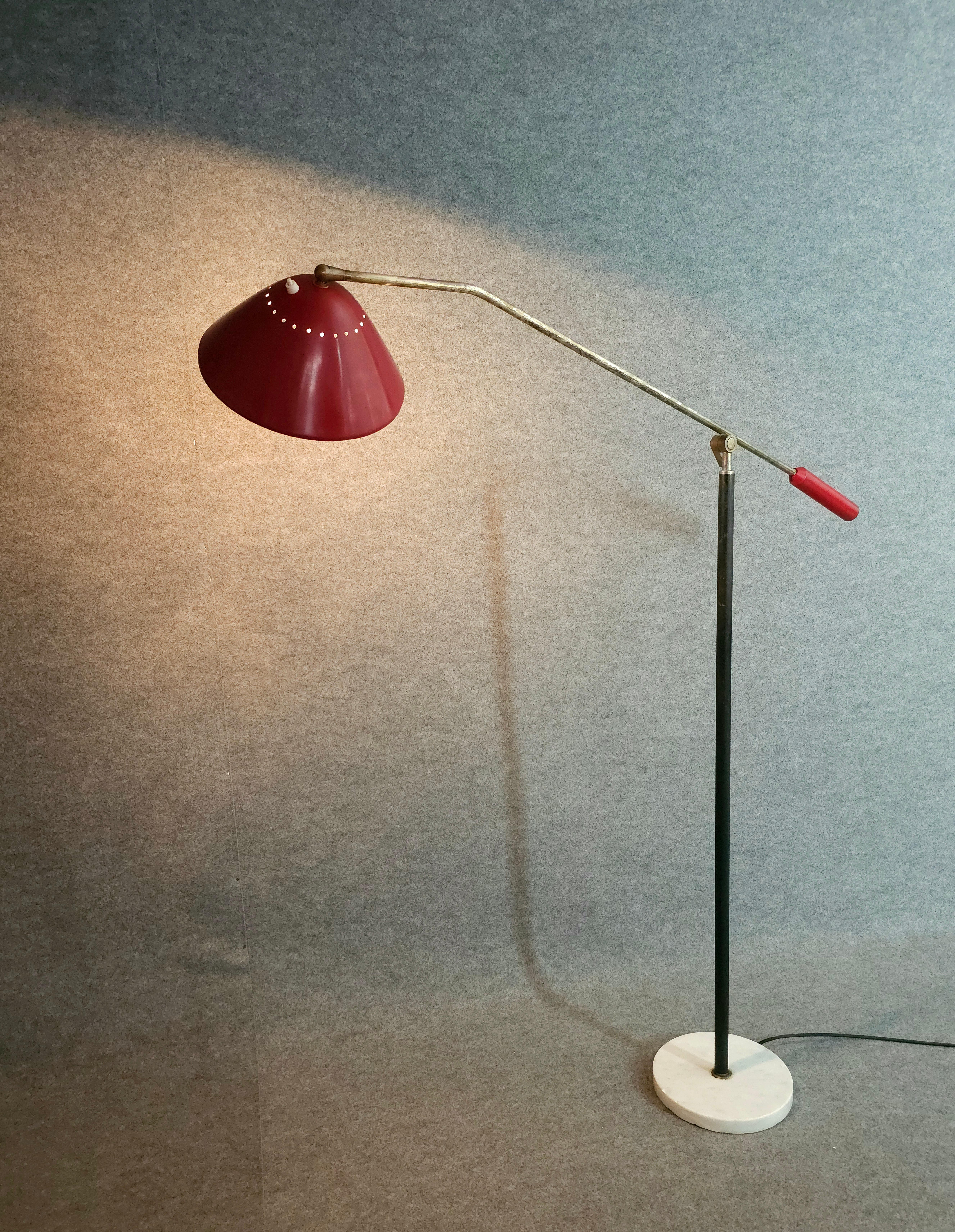 Stilnovo Floor Lamp Adjustable in Marble Brass  Italy Design 1950 Midcentury For Sale 5