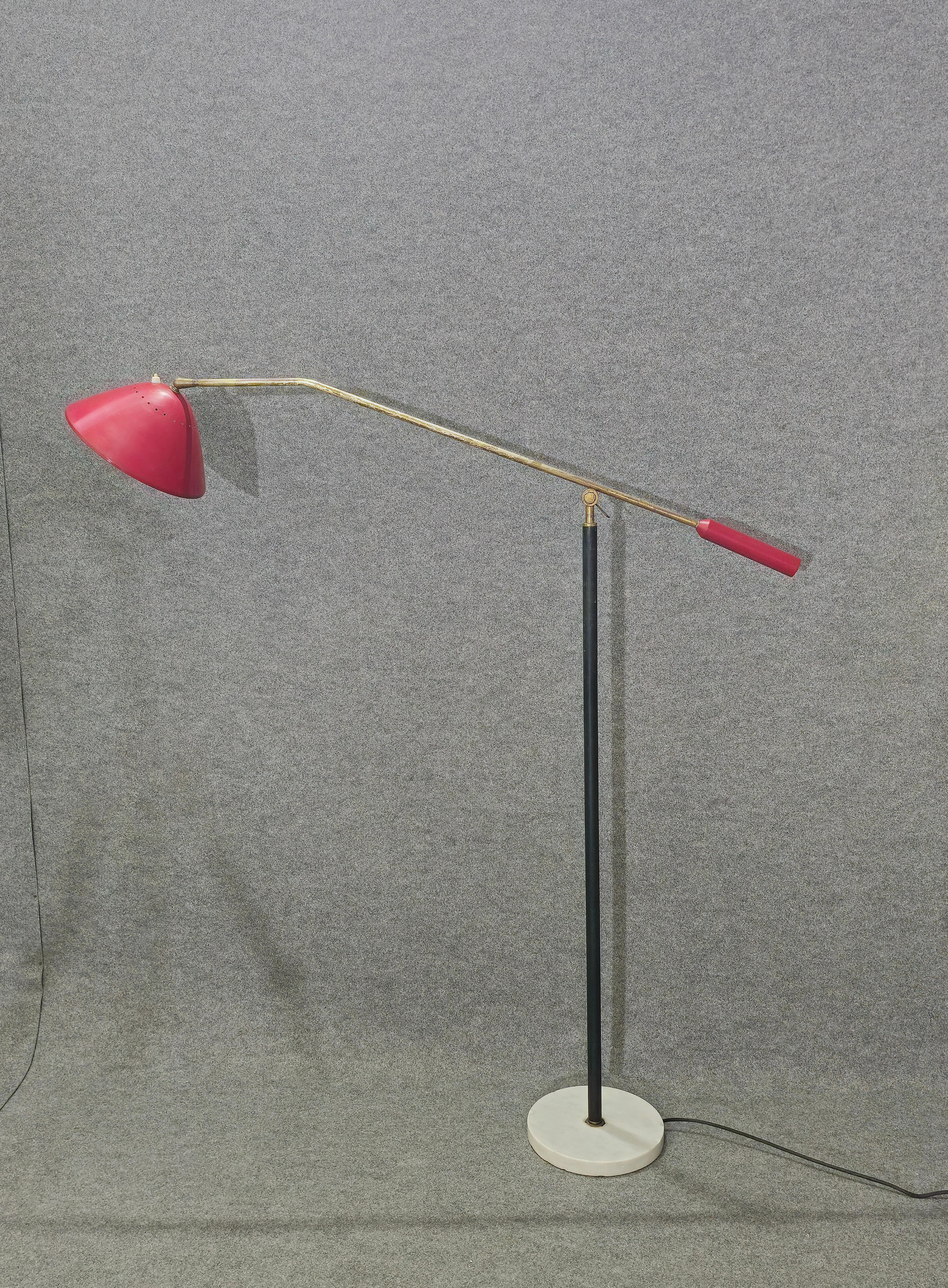 Stilnovo Floor Lamp Adjustable in Marble Brass  Italy Design 1950 Midcentury For Sale 9