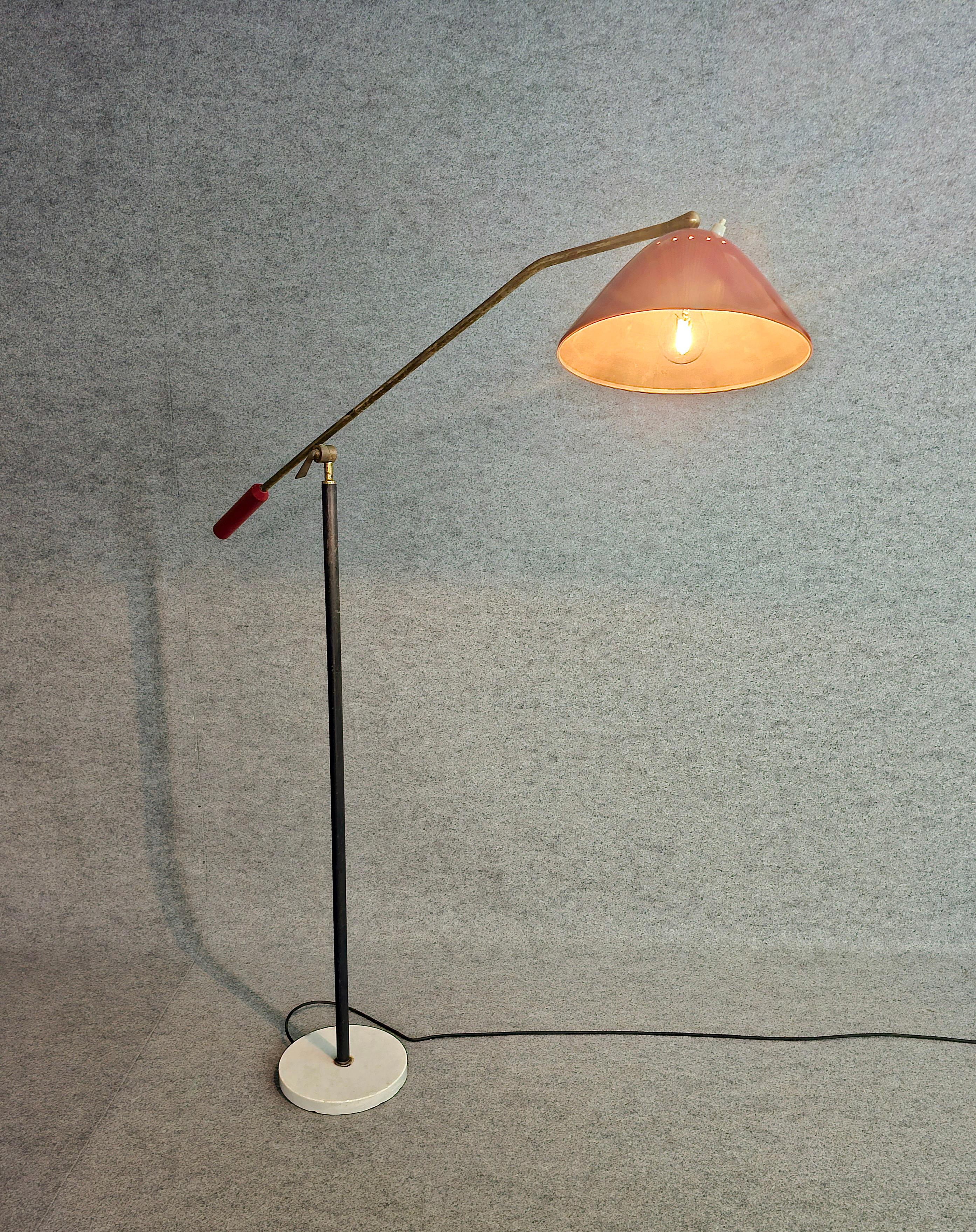 Stilnovo Floor Lamp Adjustable in Marble Brass  Italy Design 1950 Midcentury For Sale 12