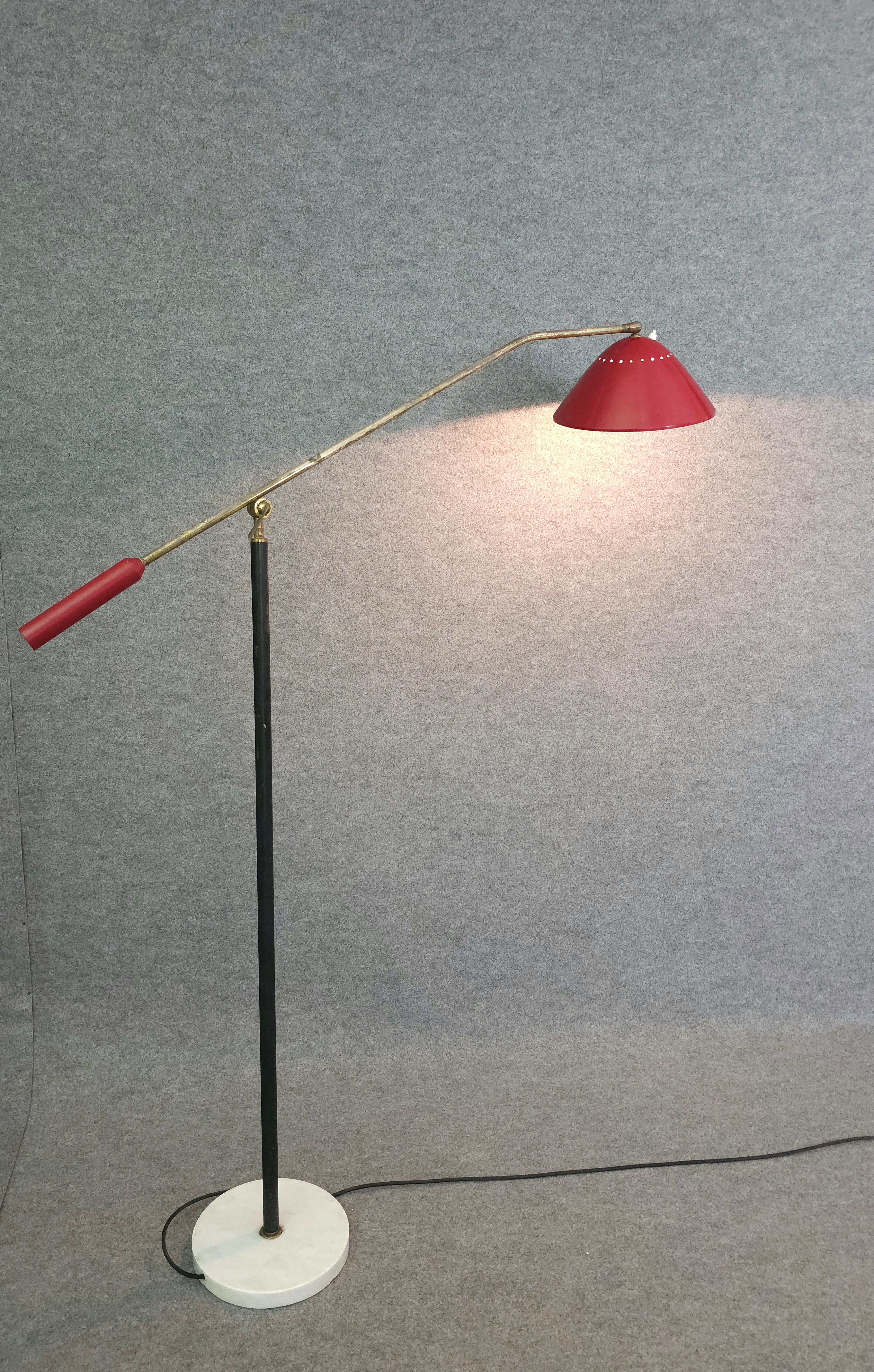 Italian Stilnovo Floor Lamp Adjustable in Marble Brass  Italy Design 1950 Midcentury For Sale
