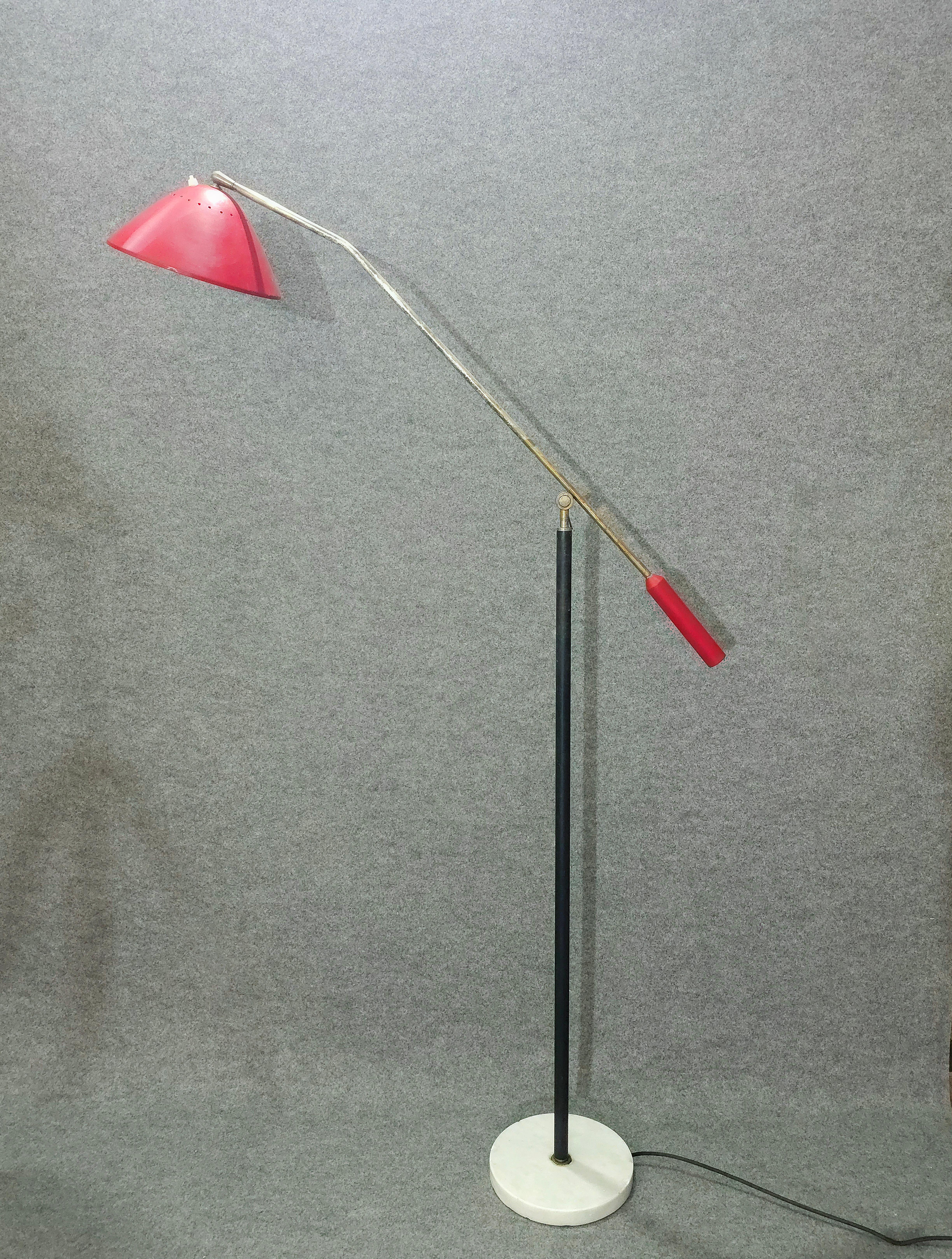 Stilnovo Floor Lamp Adjustable in Marble Brass  Italy Design 1950 Midcentury For Sale 1