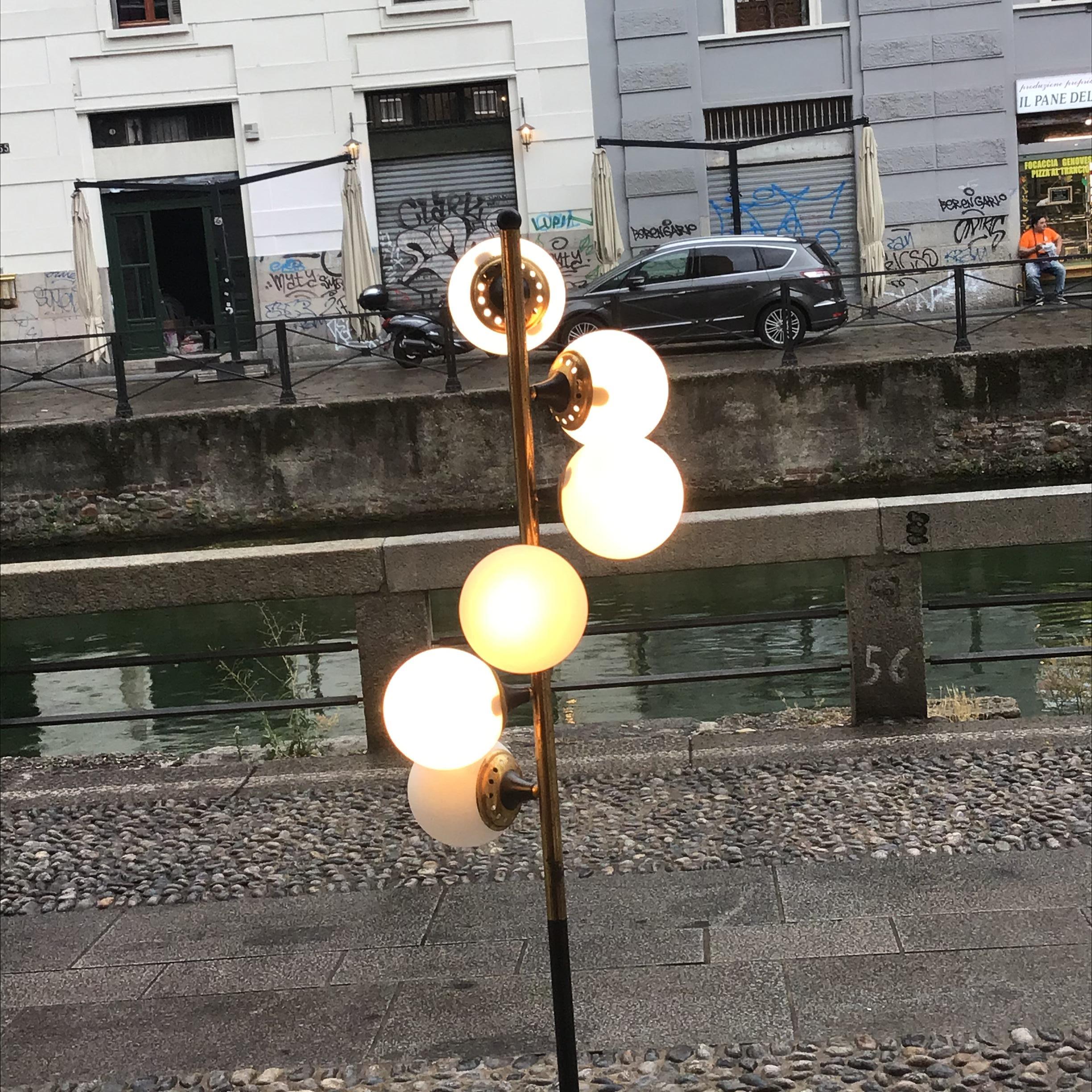 Stilnovo Floor Lamp Bass Marbre Iron Glass 1950 Italy 3