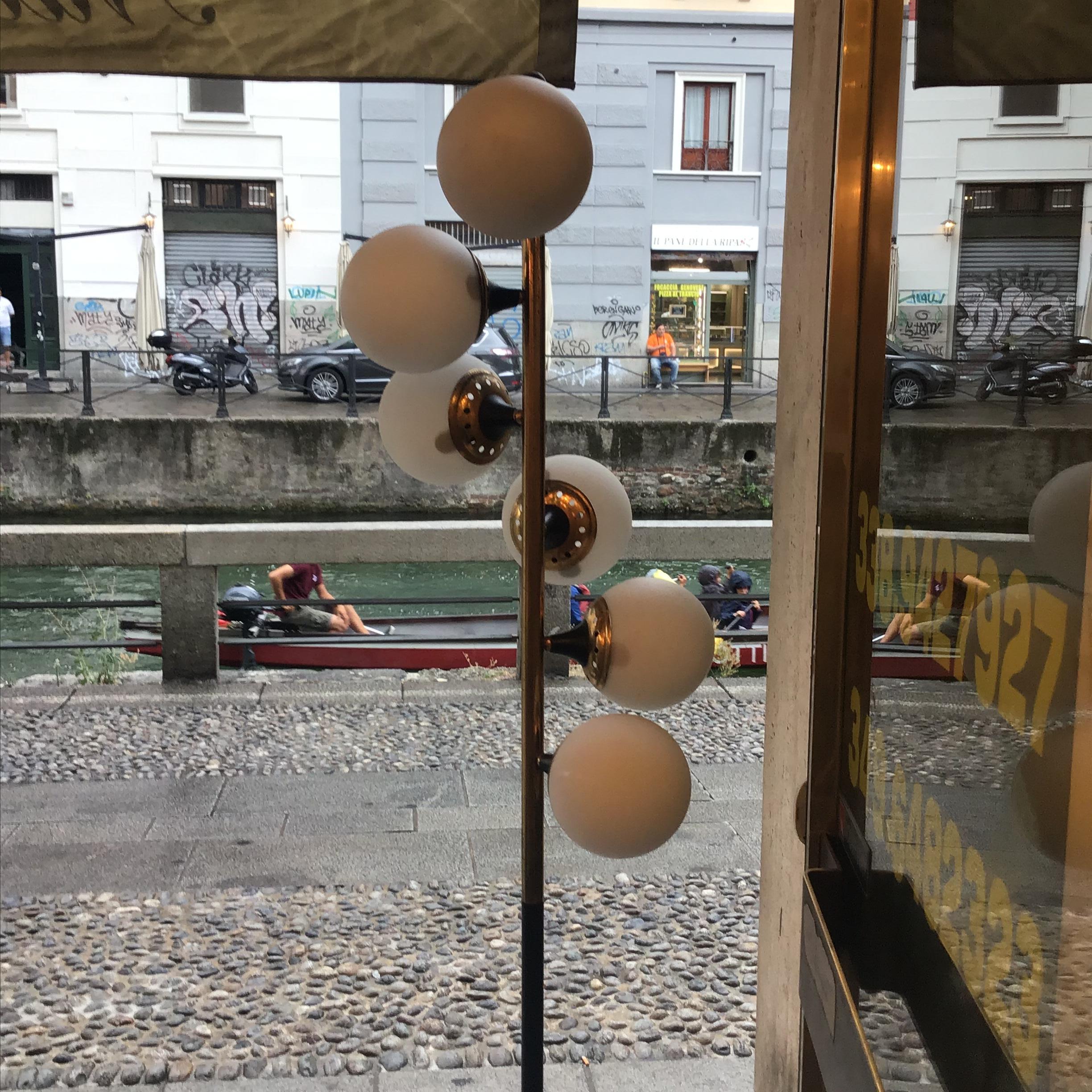 Stilnovo Floor Lamp Bass Marbre Iron Glass 1950 Italy In Good Condition In Milano, IT