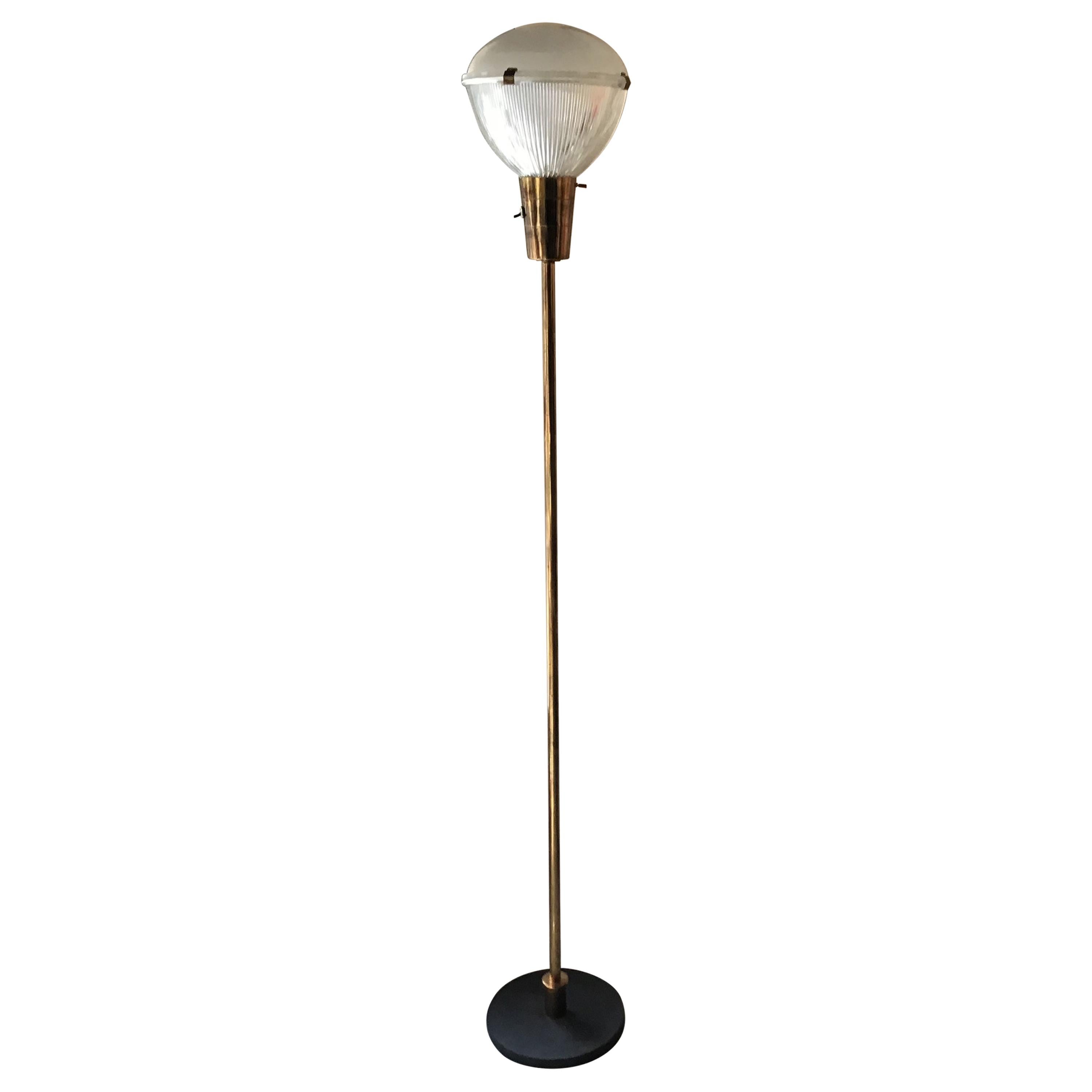 Stilnovo Floor Lamp Brass Glass, 1950, Italy