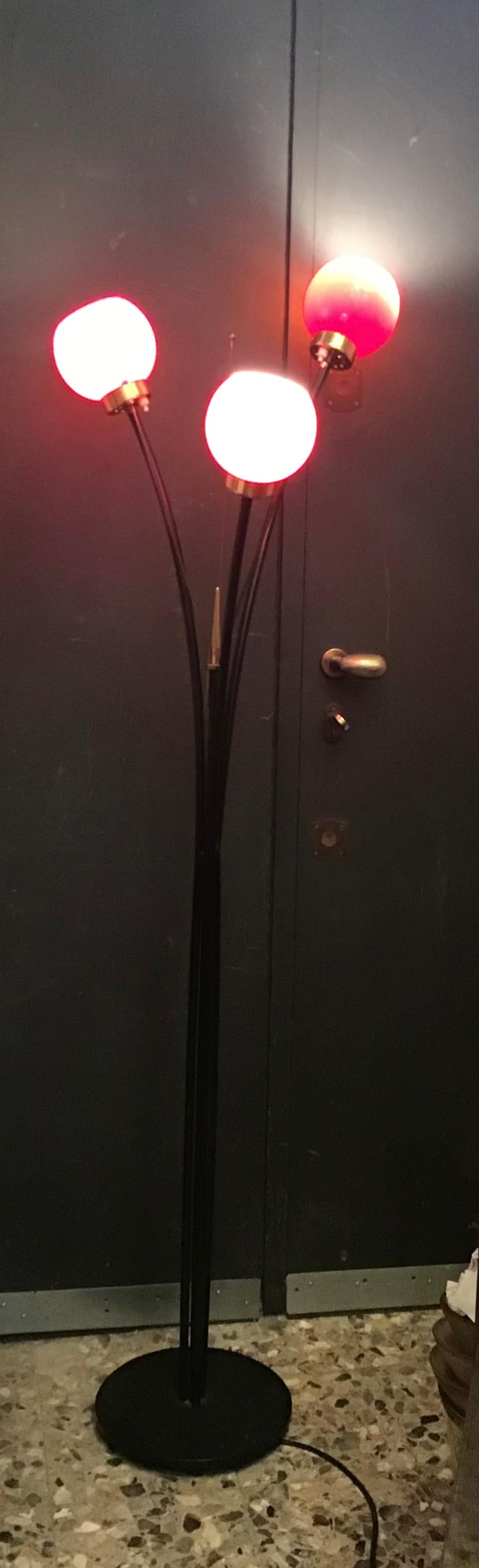 Stilnovo Floor Lamp Brass Glass Iron, 1950, Italy For Sale 5
