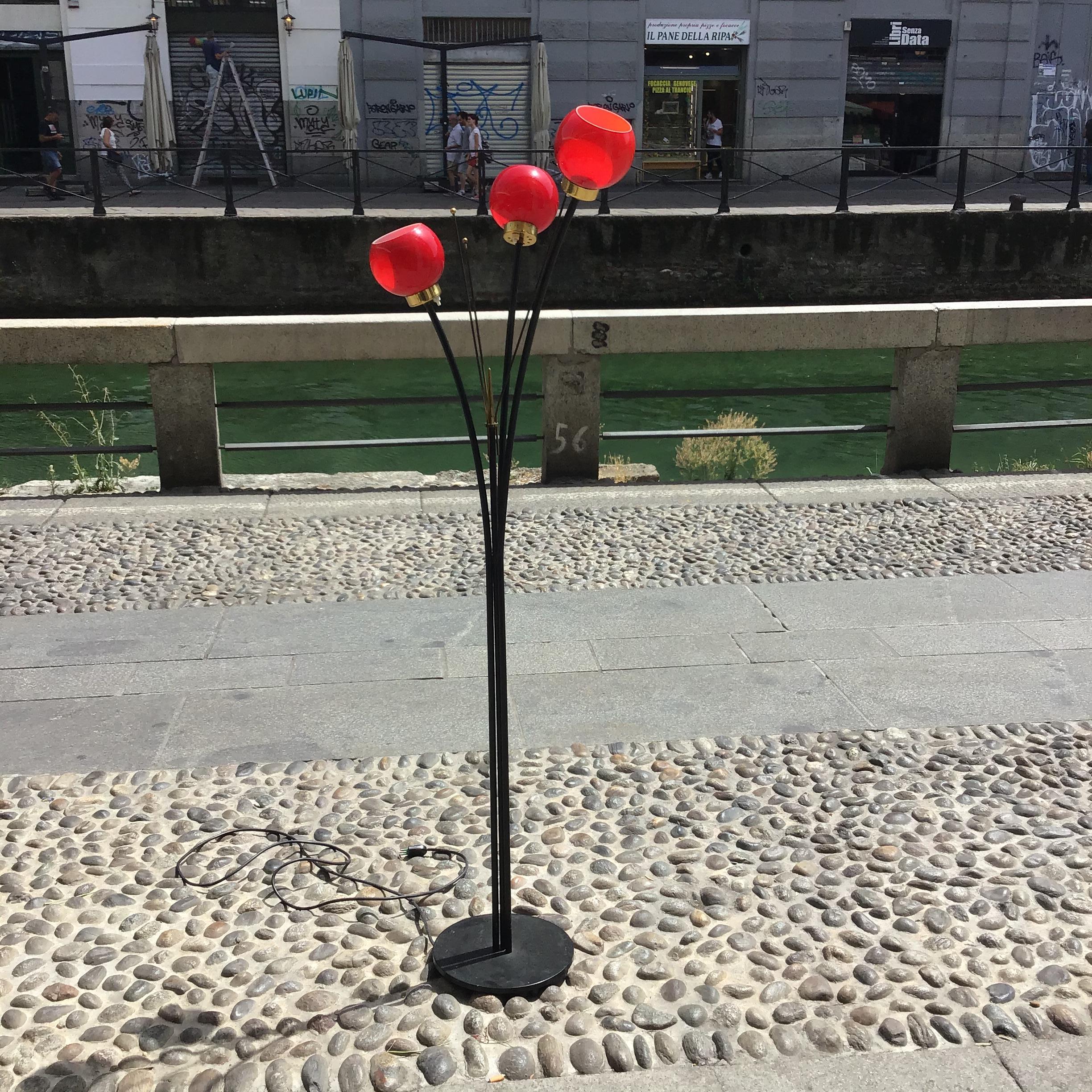 Stilnovo Floor Lamp Brass Glass Iron, 1950, Italy  In Excellent Condition For Sale In Milano, IT