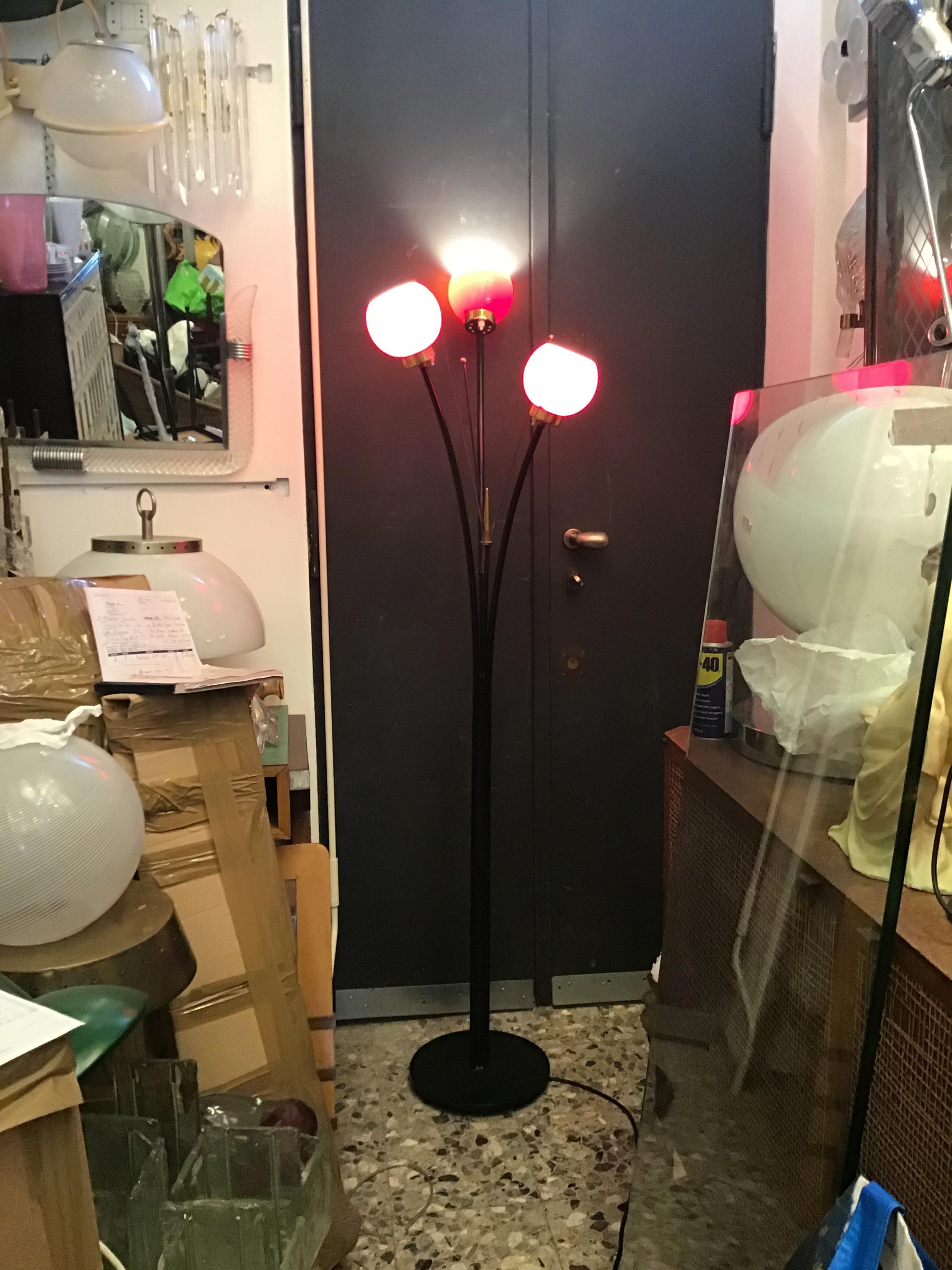 Stilnovo Floor Lamp Brass Glass Iron, 1950, Italy For Sale 1