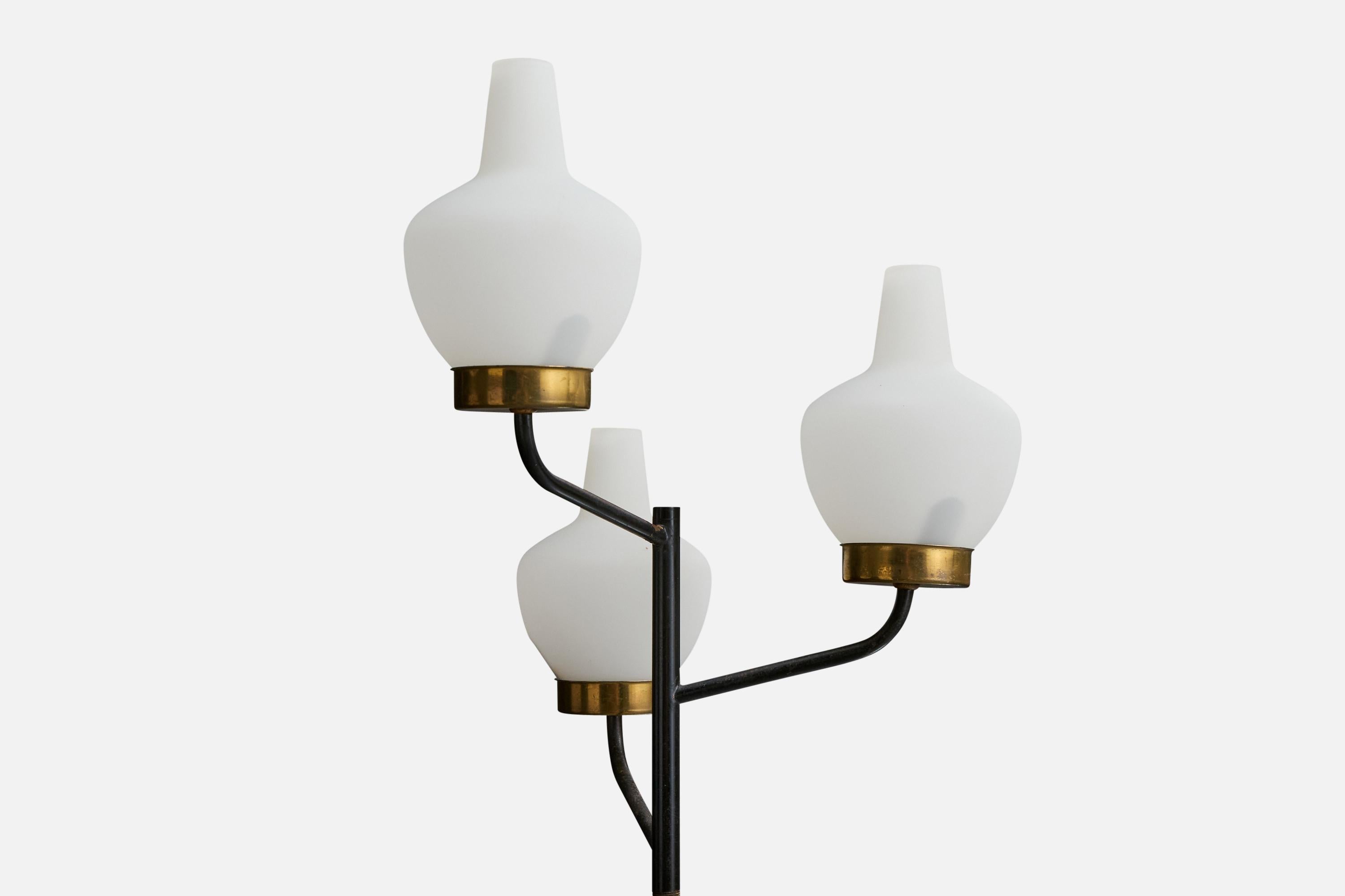 Stilnovo, Lámpara de pie, Latón, Metal, Vidrio, Italia, Años 50 Moderno de mediados de siglo en venta