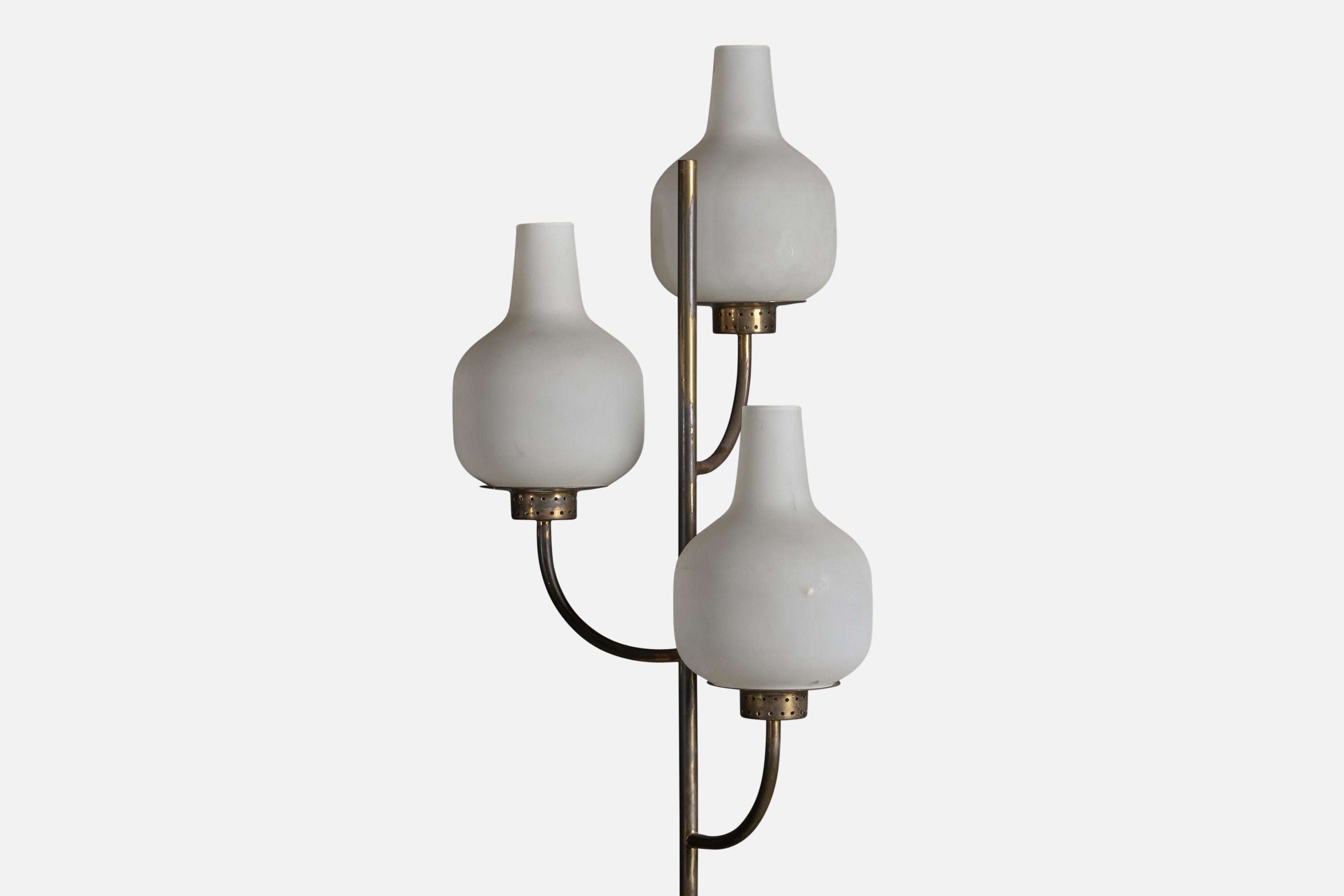 Mid-Century Modern Stilnovo, Floor Lamp, Brass, Metal, Glass, Marble, Italy, 1950s For Sale