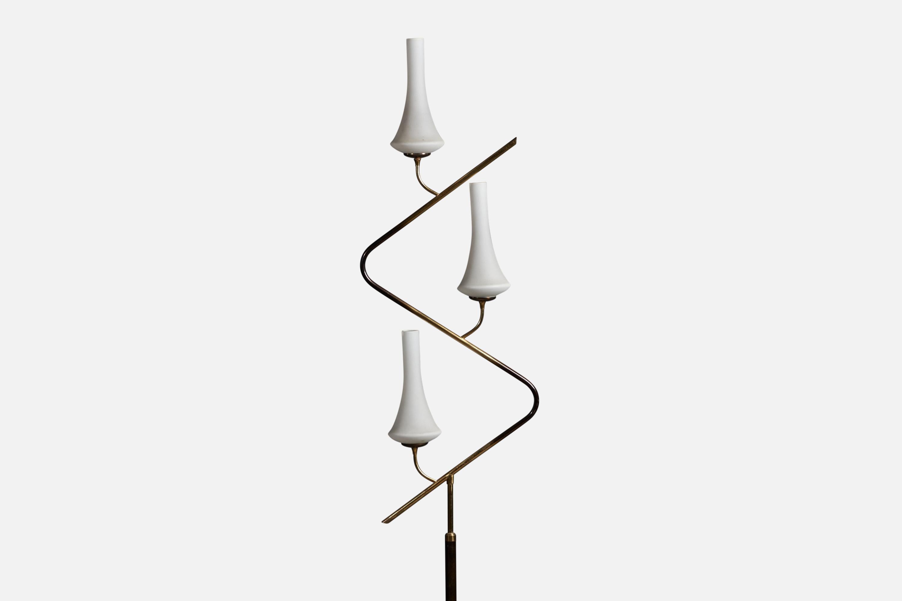 Mid-Century Modern Stilnovo, Floor Lamp, Brass, Metal, Marble, Glass, Italy 1950s For Sale