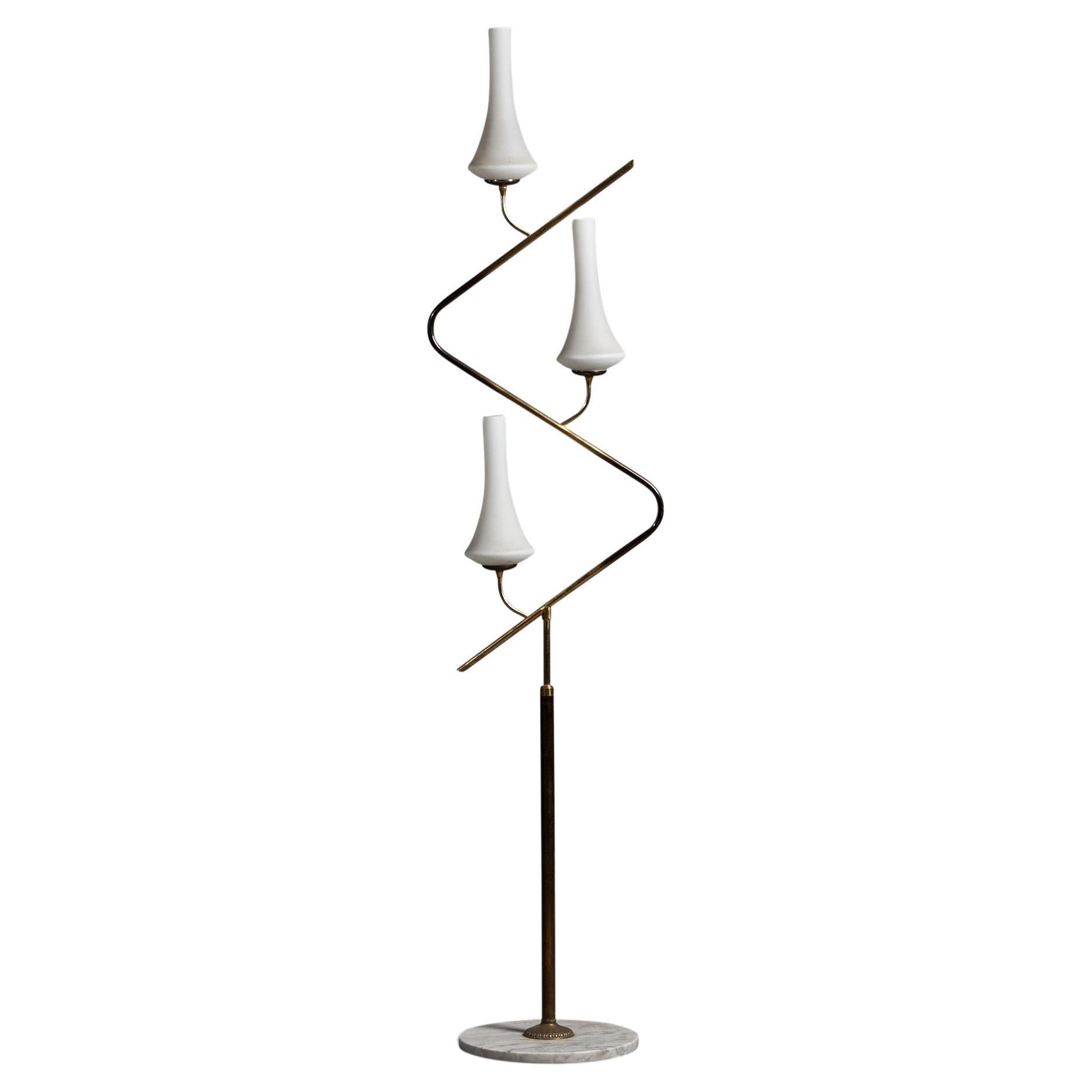 Stilnovo, Floor Lamp, Brass, Metal, Marble, Glass, Italy 1950s For Sale