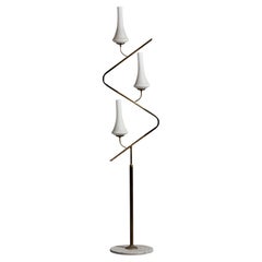 Retro Stilnovo, Floor Lamp, Brass, Metal, Marble, Glass, Italy 1950s