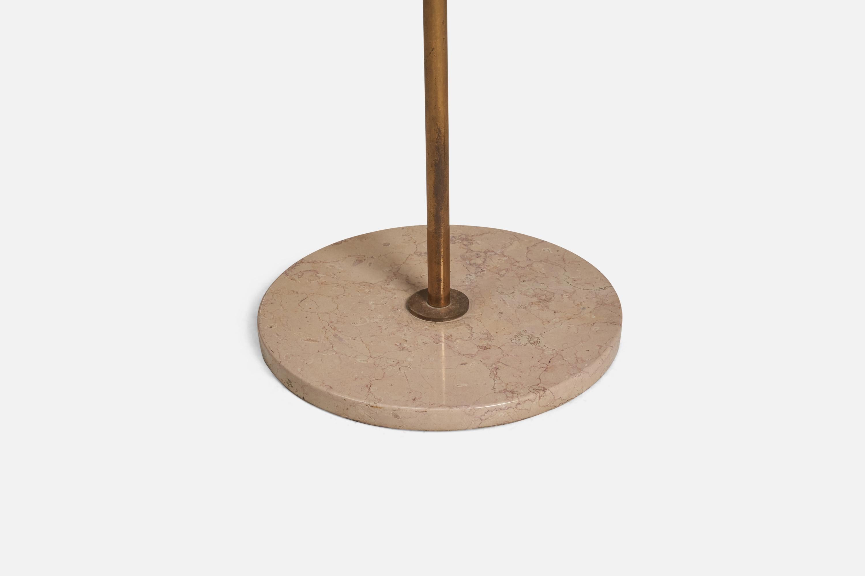 Stilnovo, Floor Lamp, Brass, Metal, Milk Glass, Travertine, Italy, 1950s In Good Condition For Sale In High Point, NC
