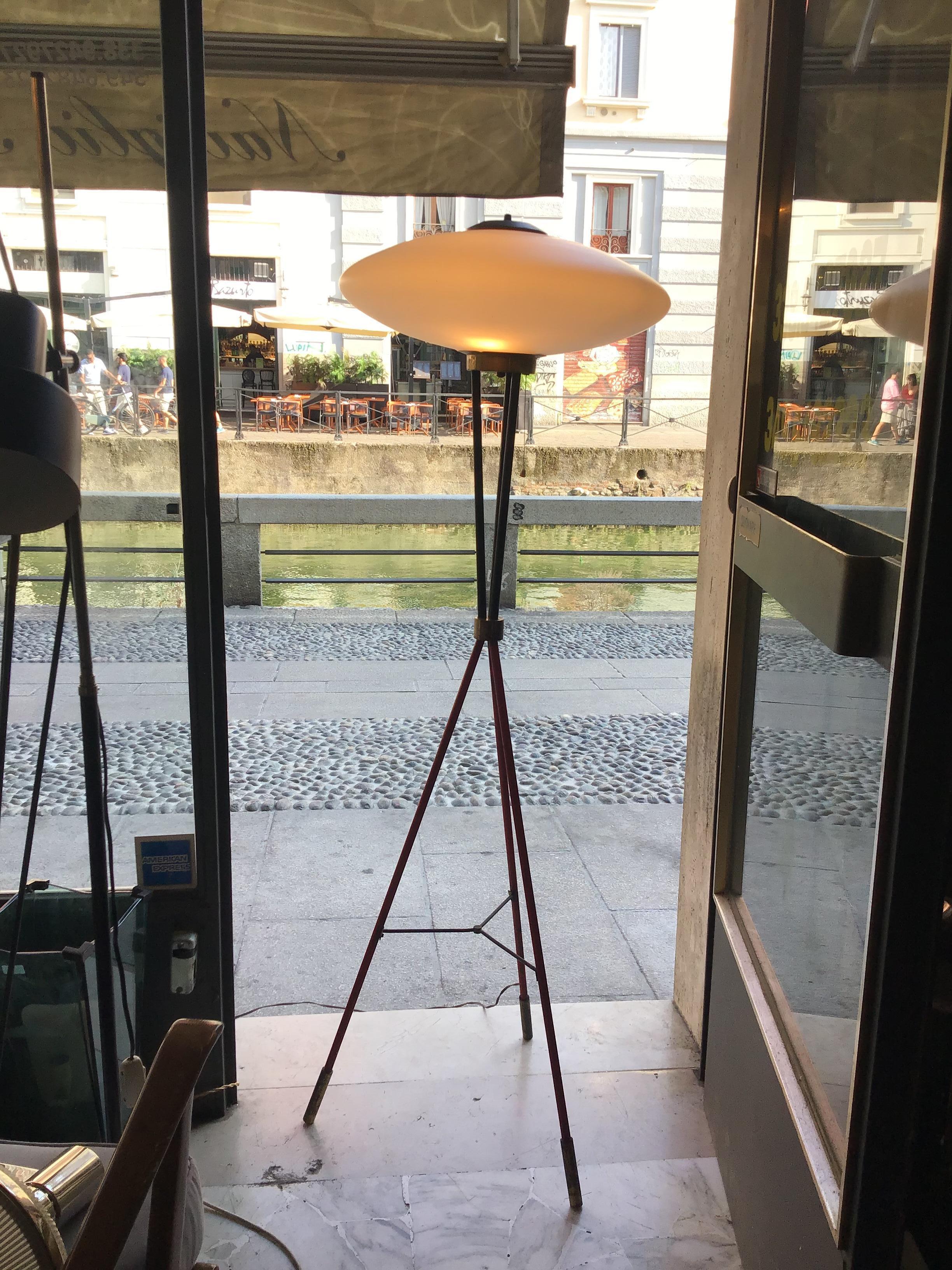 Stilnovo Floor Lamp Brass Metal Opaline Glass 1950 Italy For Sale 4