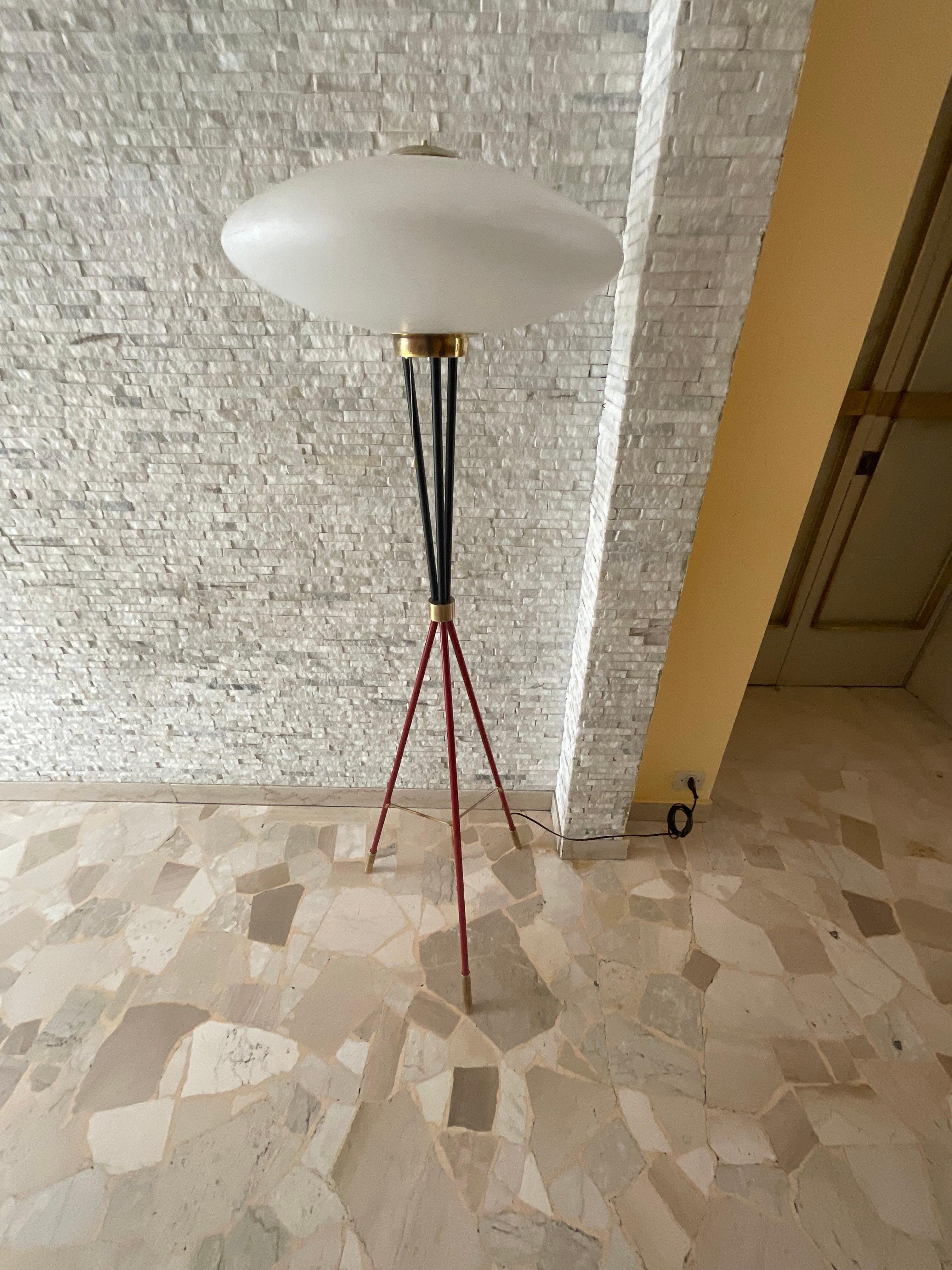 Stilnovo Floor Lamp Brass Metal Opaline Glass 1950 Italy For Sale 10
