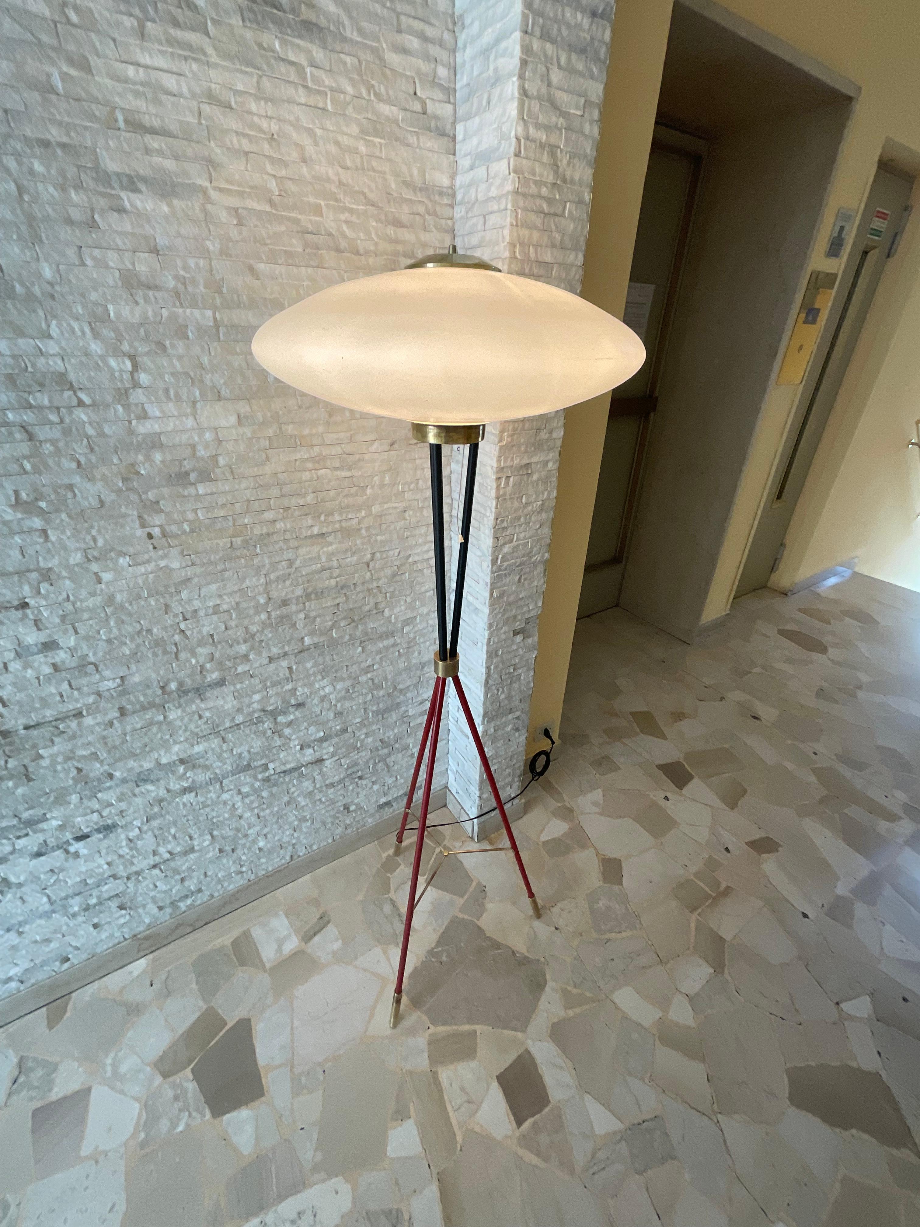 Stilnovo Floor Lamp Brass Metal Opaline Glass 1950 Italy For Sale 13