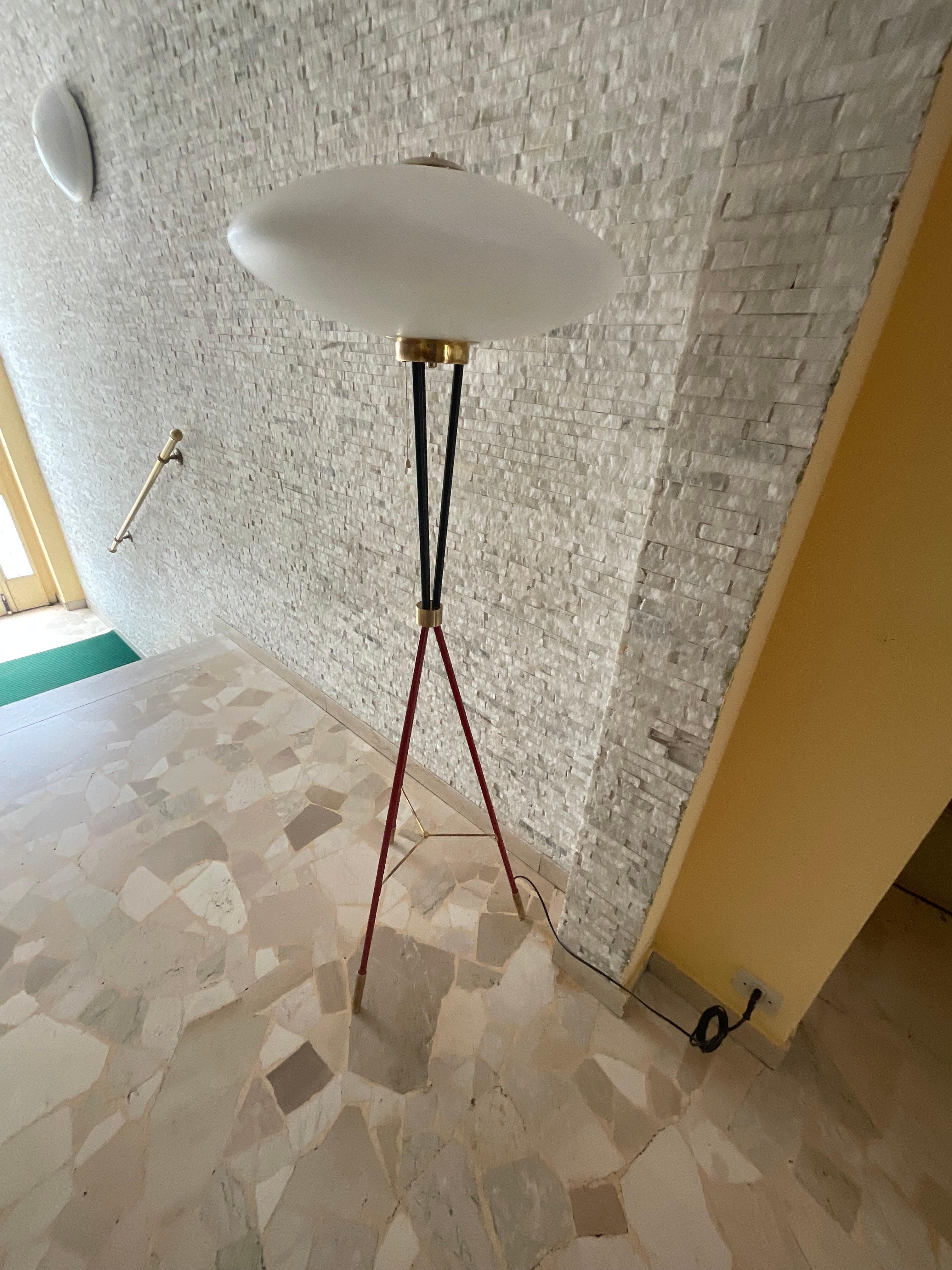 Stilnovo Floor Lamp Brass Metal Opaline Glass 1950 Italy For Sale 14