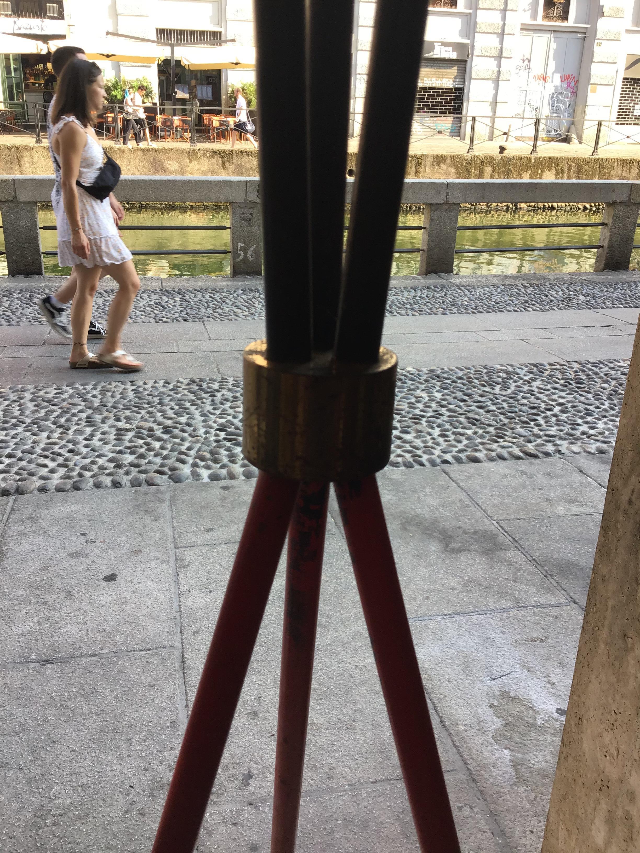 Italian Stilnovo Floor Lamp Brass Metal Opaline Glass 1950 Italy For Sale