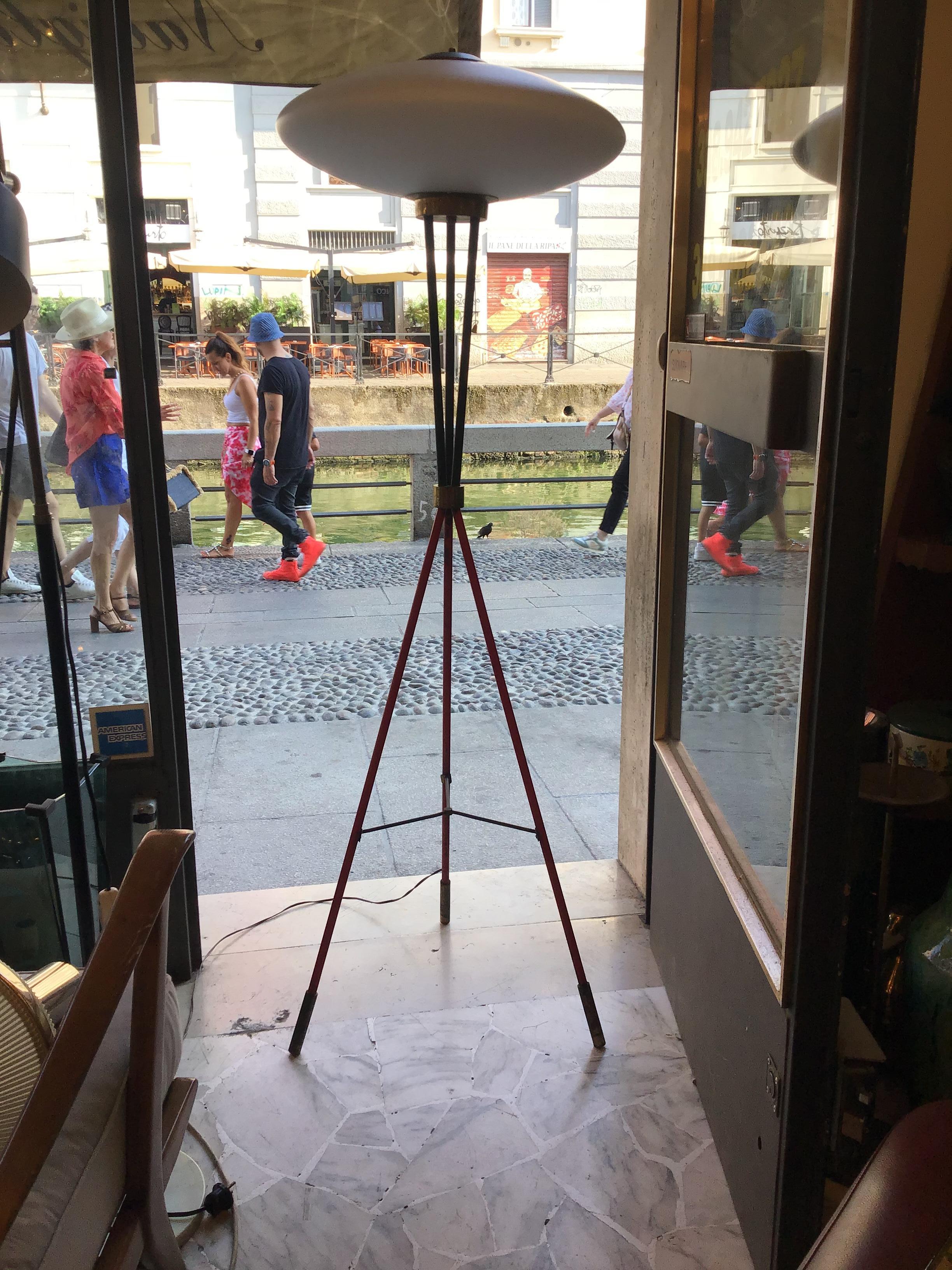 Stilnovo Floor Lamp Brass Metal Opaline Glass 1950 Italy In Good Condition For Sale In Milano, IT