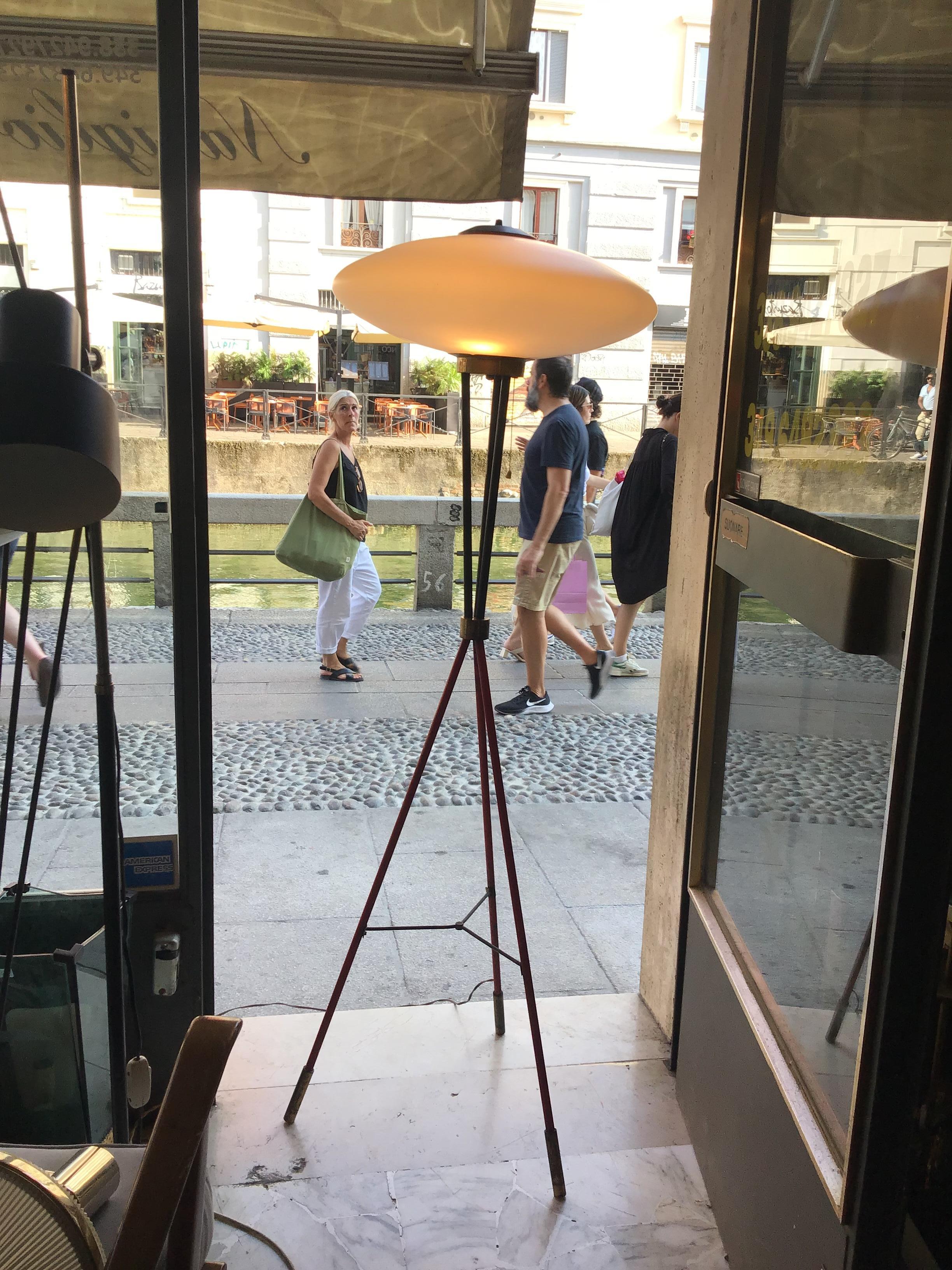 Stilnovo Floor Lamp Brass Metal Opaline Glass 1950 Italy For Sale 2