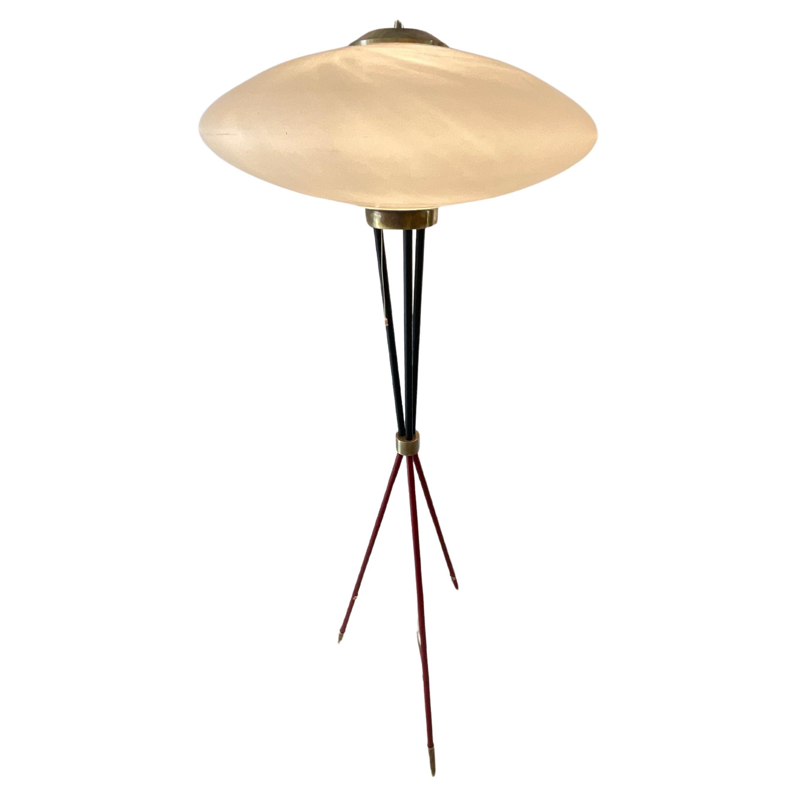 Stilnovo Floor Lamp Brass Metal Opaline Glass 1950 Italy