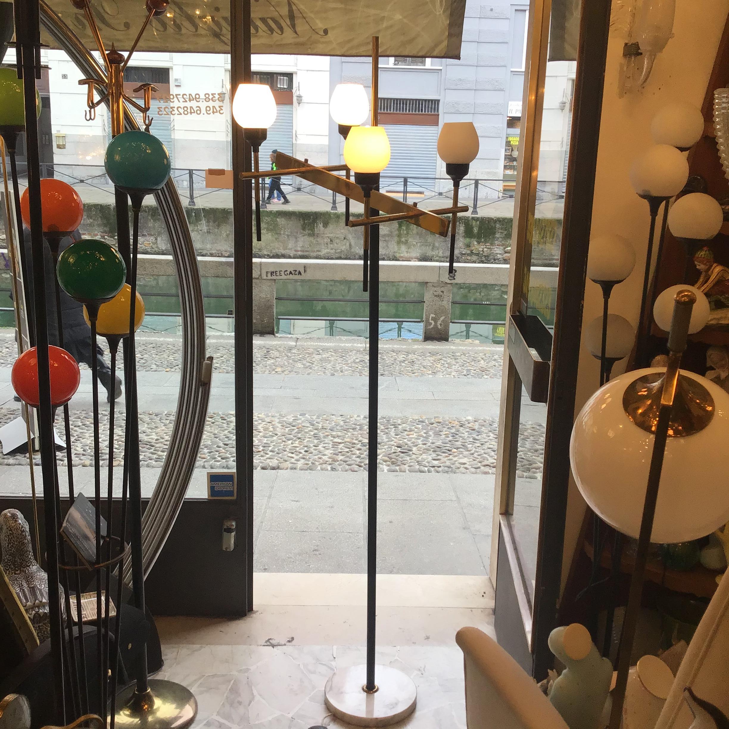 Stilnovo Floor Lamp Four-Light Marble Iron Glass Brass, Italy For Sale 6
