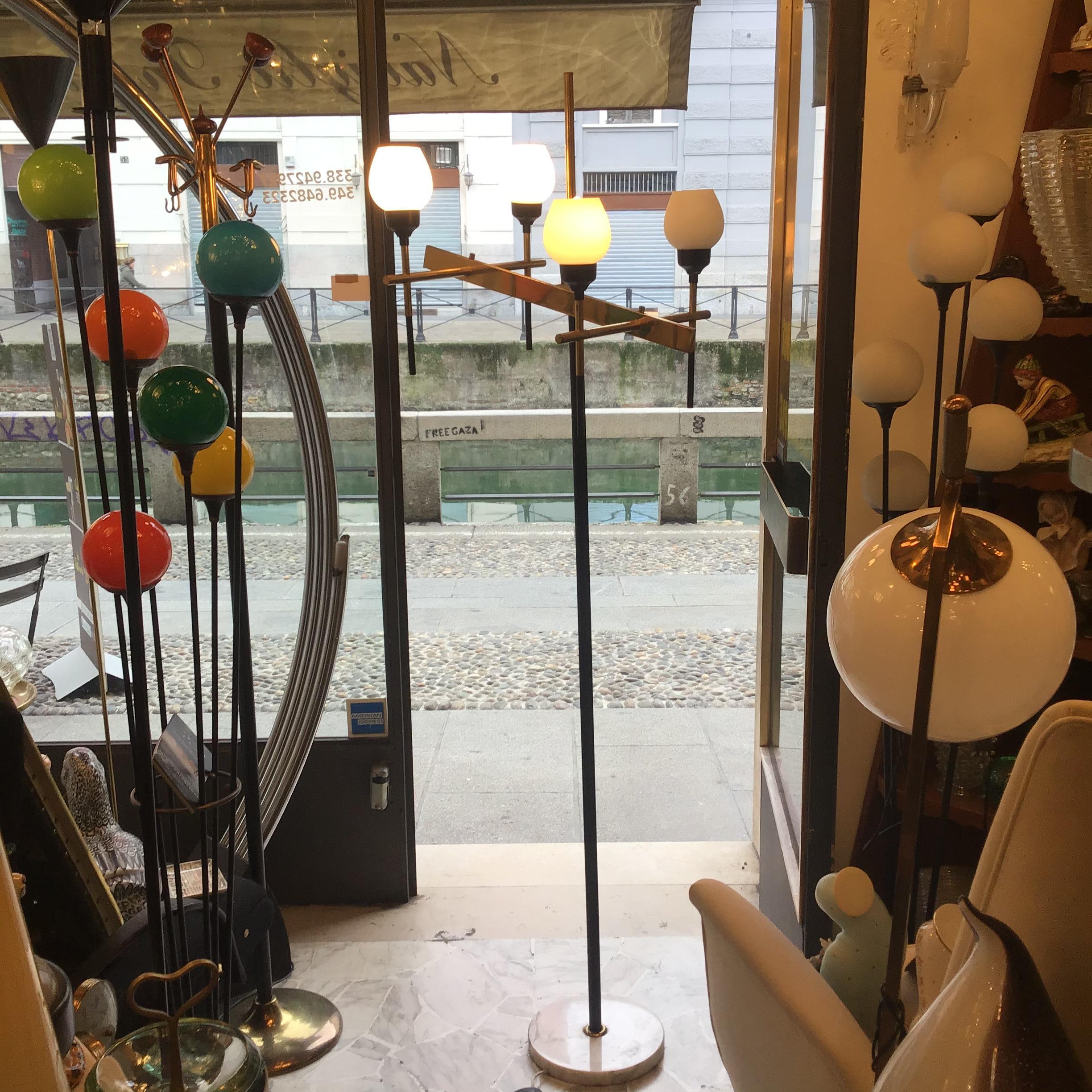Stilnovo Floor Lamp Four-Light Marble Iron Glass Brass, Italy For Sale 8