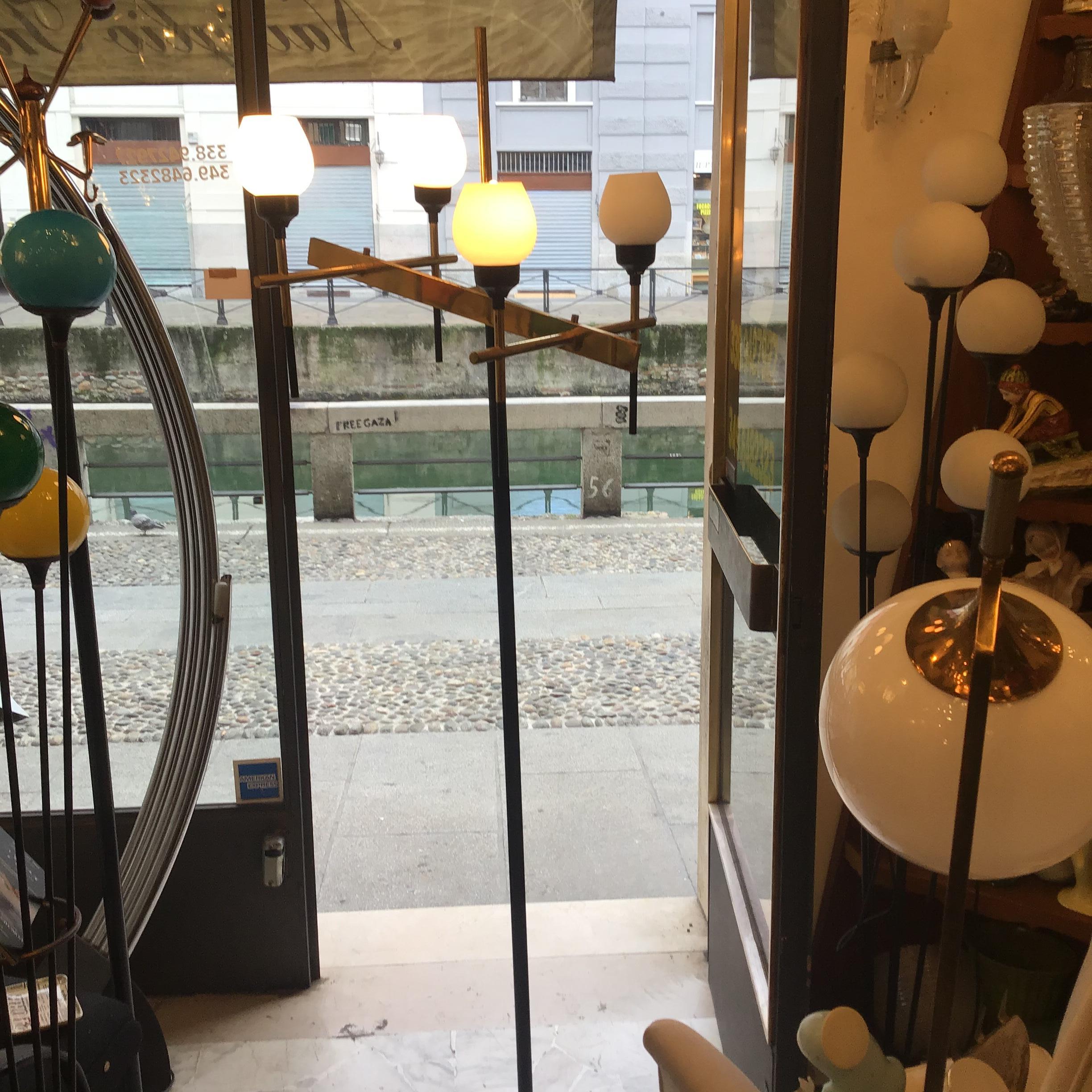 Stilnovo Floor Lamp Four-Light Marble Iron Glass Brass, Italy For Sale 9