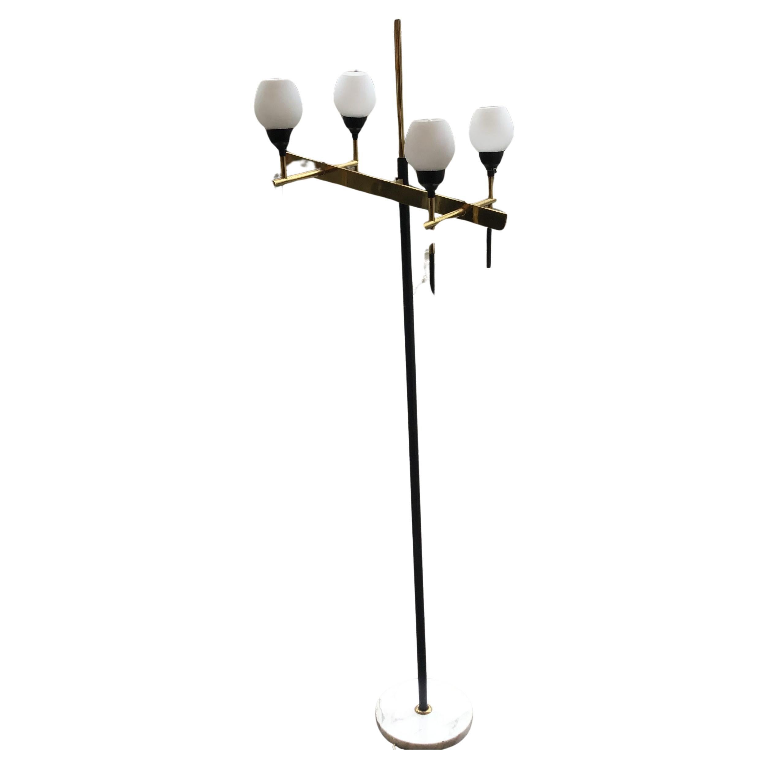 Stilnovo Floor Lamp Four-Light Marble Iron Glass Brass, Italy