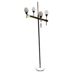 Retro Stilnovo Floor Lamp Four-Light Marble Iron Glass Brass, Italy