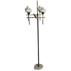 Floor Lamp Four Lights Marble Iron Glass Brass, Italy, attrib to Stilnovo c 1958